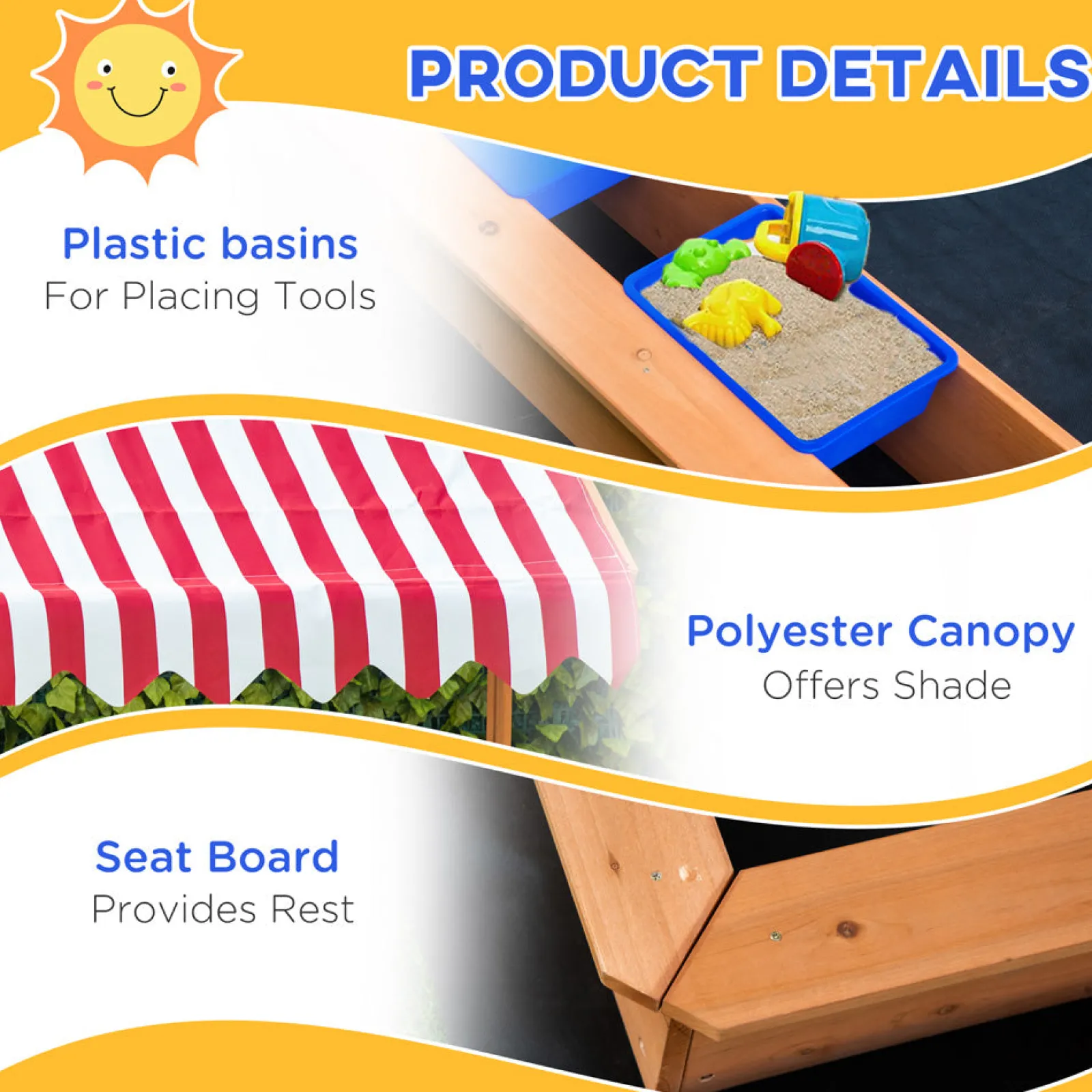 Little Helper 2-in-1 Montessori Eco Sandkasten aus natürlichem Tannenholz | Wasserspiel | Sonnendach und Abdeckung | 3-7 Jahre