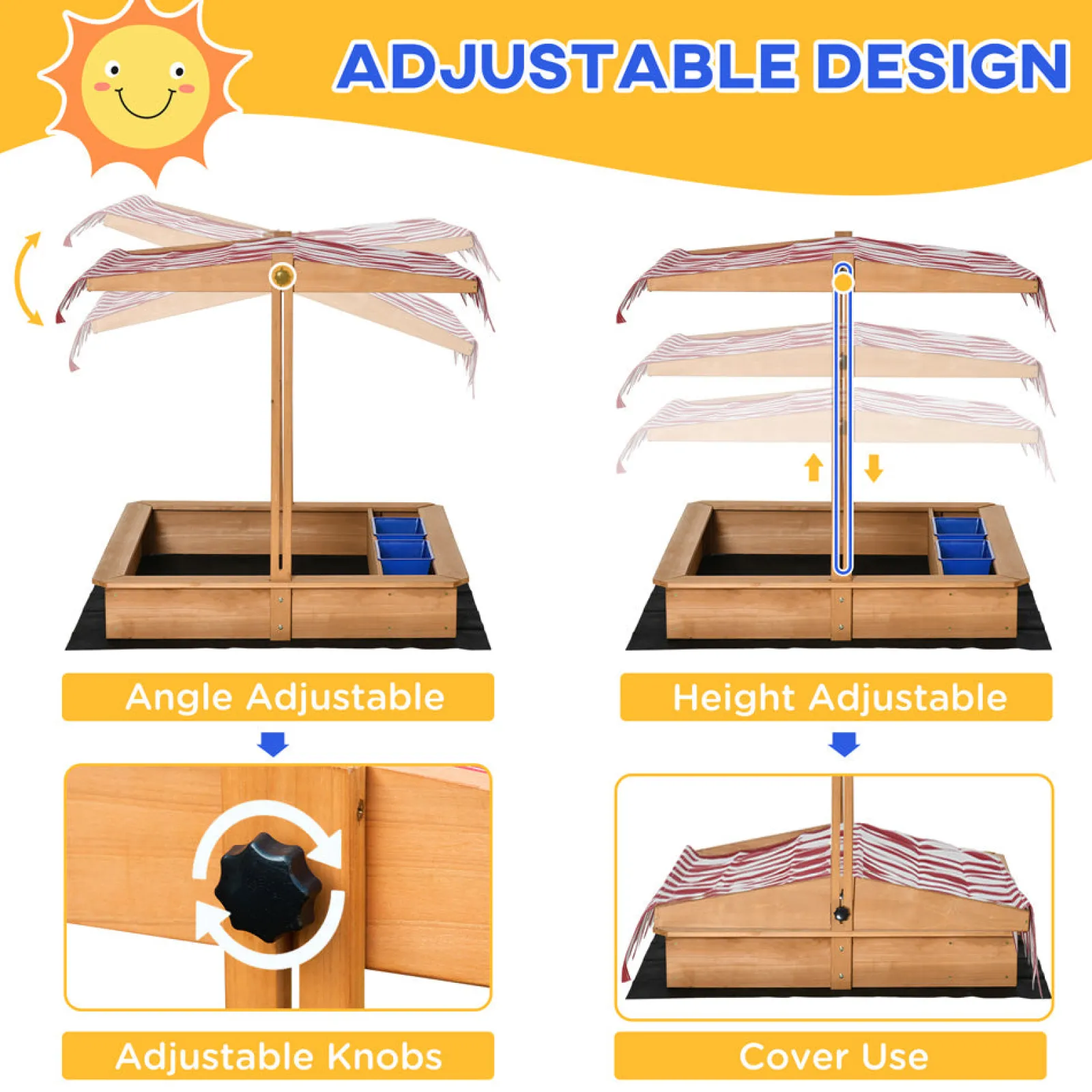 Little Helper 2-in-1 Montessori Eco Sandkasten aus natürlichem Tannenholz | Wasserspiel | Sonnendach und Abdeckung | 3-7 Jahre