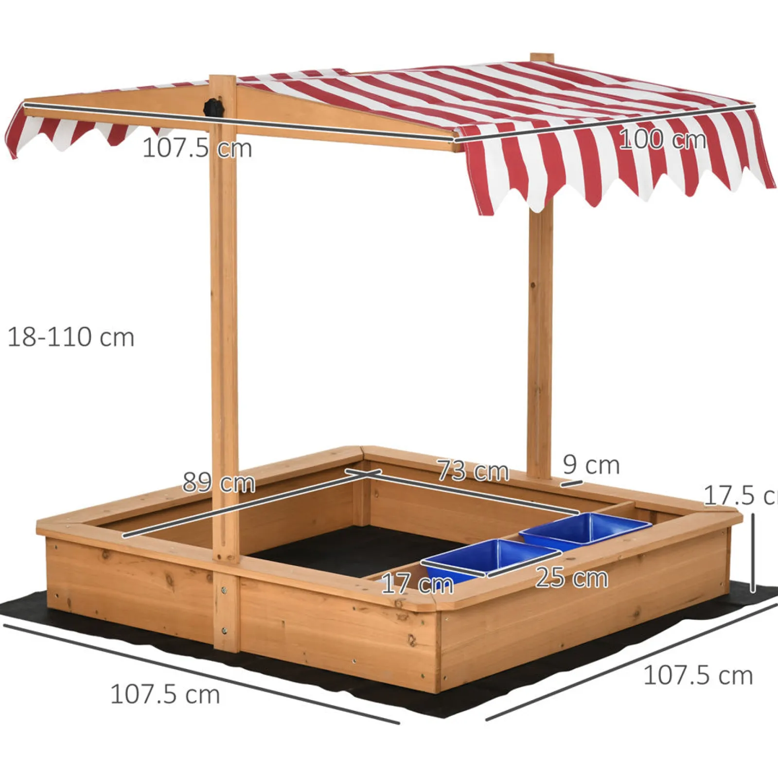 Little Helper 2-in-1 Montessori Eco Sandkasten aus natürlichem Tannenholz | Wasserspiel | Sonnendach und Abdeckung | 3-7 Jahre