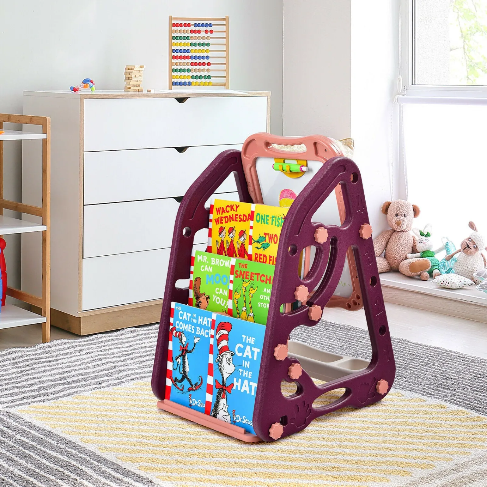 Kinder Little Helper 3-in-1 Montessori Höhenverstellbare Kinderstaffelei, magnetische Whiteboard-Tafel und Bücherregal | 26 Zubehörteile