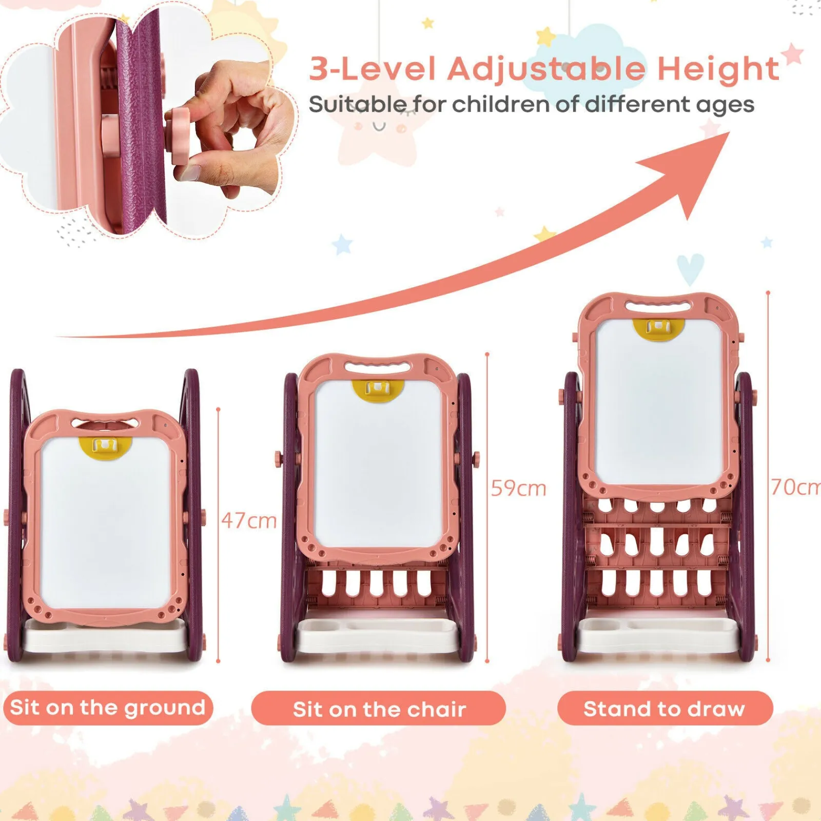 Kinder Little Helper 3-in-1 Montessori Höhenverstellbare Kinderstaffelei, magnetische Whiteboard-Tafel und Bücherregal | 26 Zubehörteile