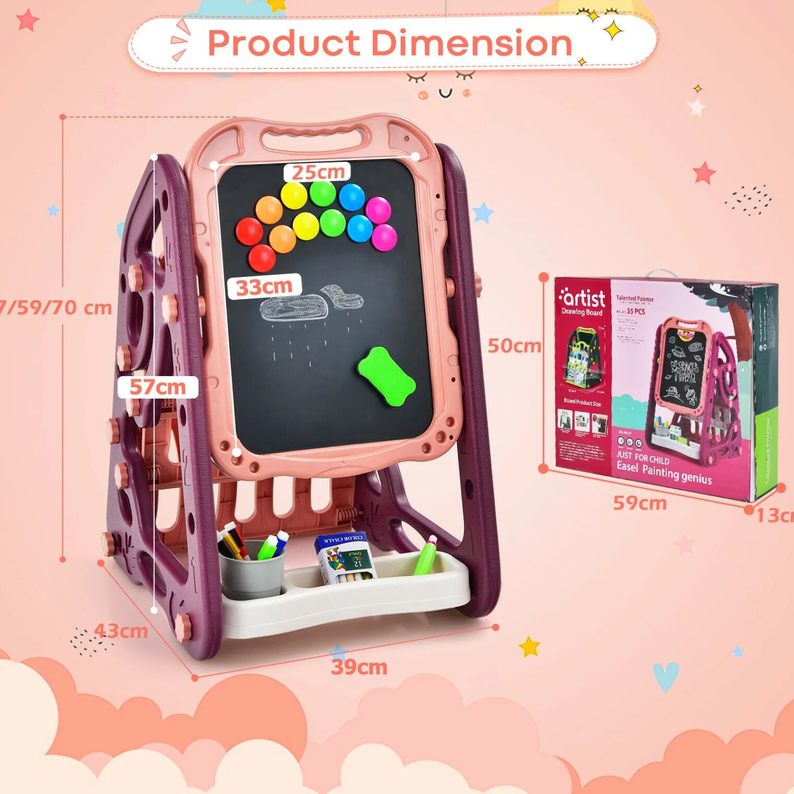 Kinder Little Helper 3-in-1 Montessori Höhenverstellbare Kinderstaffelei, magnetische Whiteboard-Tafel und Bücherregal | 26 Zubehörteile