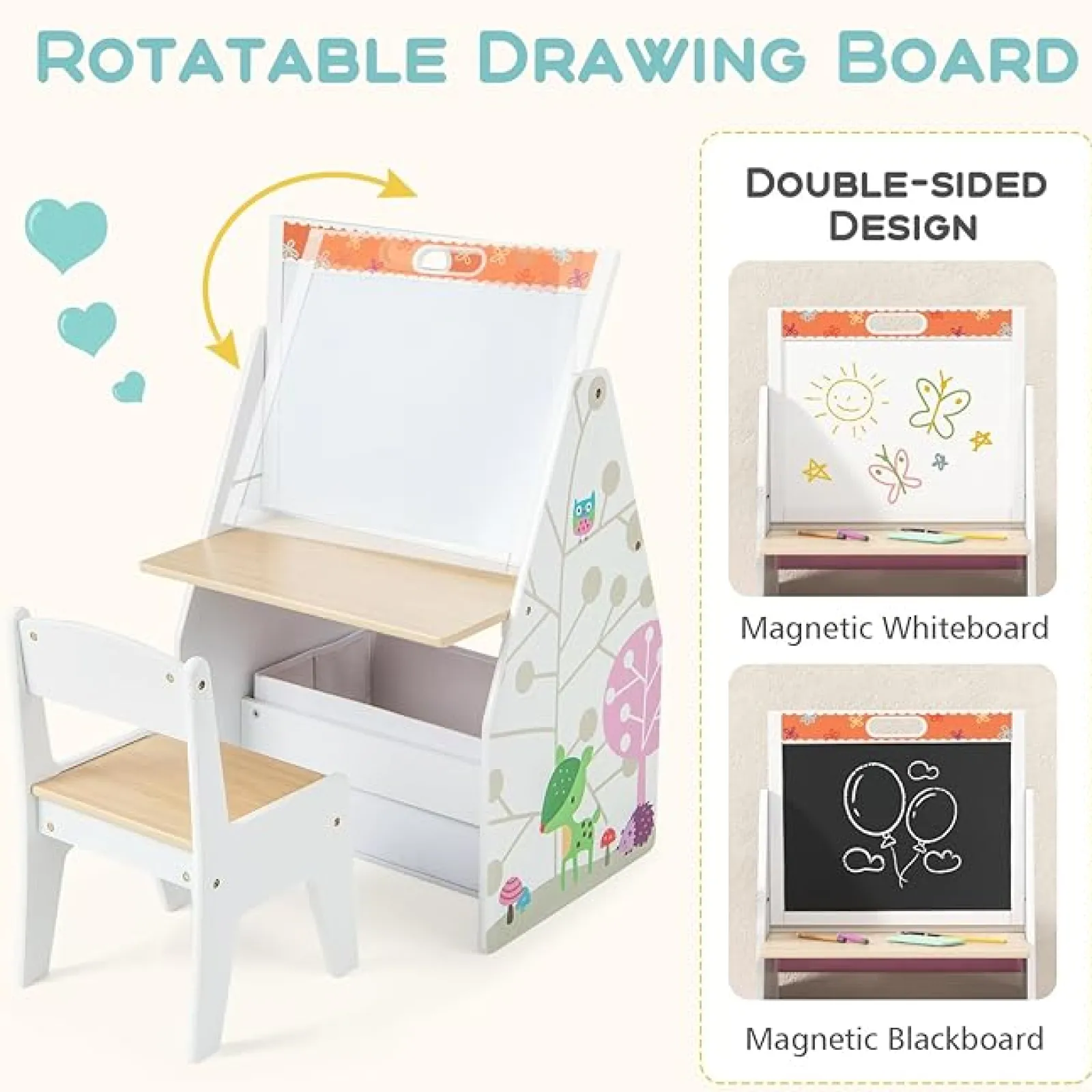 Kinder Little Helper 5-in-1 Montessori Kompakte Kinderstaffelei | Schreibtisch & ergonomischer Stuhl | Sling-Bücherregal | Bücherregal | Aufbewahrung | Weiß | Ab 3 Jahren