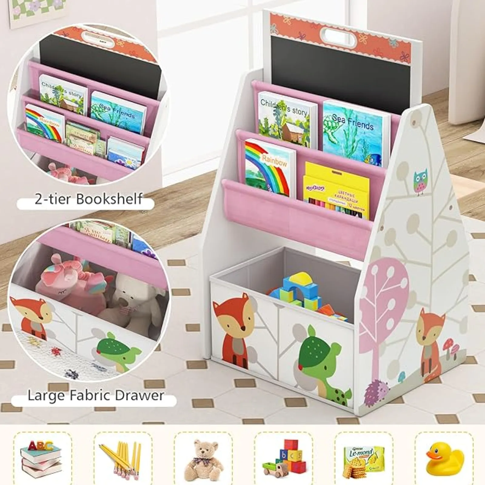 Kinder Little Helper 5-in-1 Montessori Kompakte Kinderstaffelei | Schreibtisch & ergonomischer Stuhl | Sling-Bücherregal | Bücherregal | Aufbewahrung | Weiß | Ab 3 Jahren