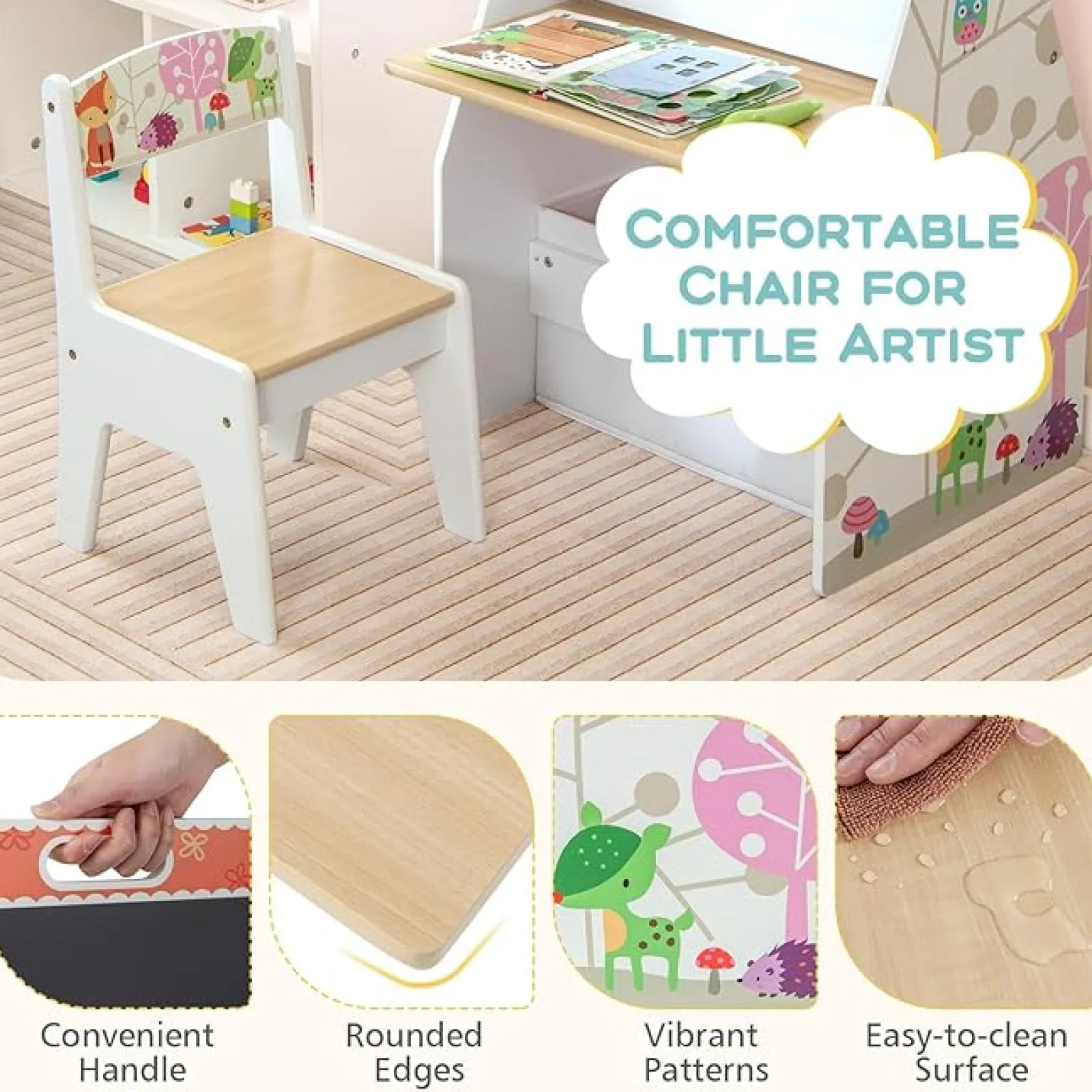 Kinder Little Helper 5-in-1 Montessori Kompakte Kinderstaffelei | Schreibtisch & ergonomischer Stuhl | Sling-Bücherregal | Bücherregal | Aufbewahrung | Weiß | Ab 3 Jahren