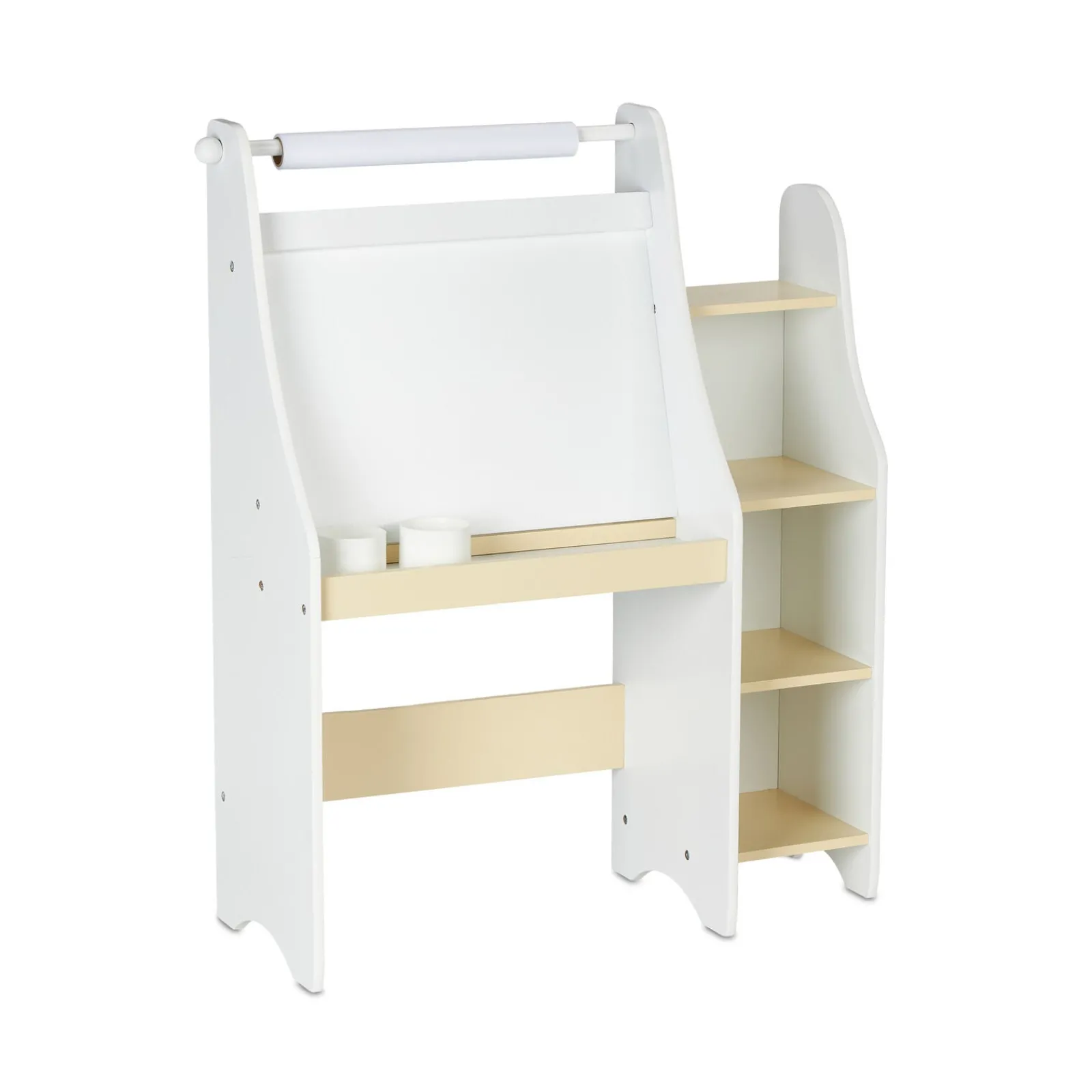 Kinder Little Helper 5-in-1 Montessori Kompakter Kinderschreibtisch | Staffelei | Sling-Bücherregal | Bücherregal | Aufbewahrung & Hocker | Weiß | Ab 3 Jahren