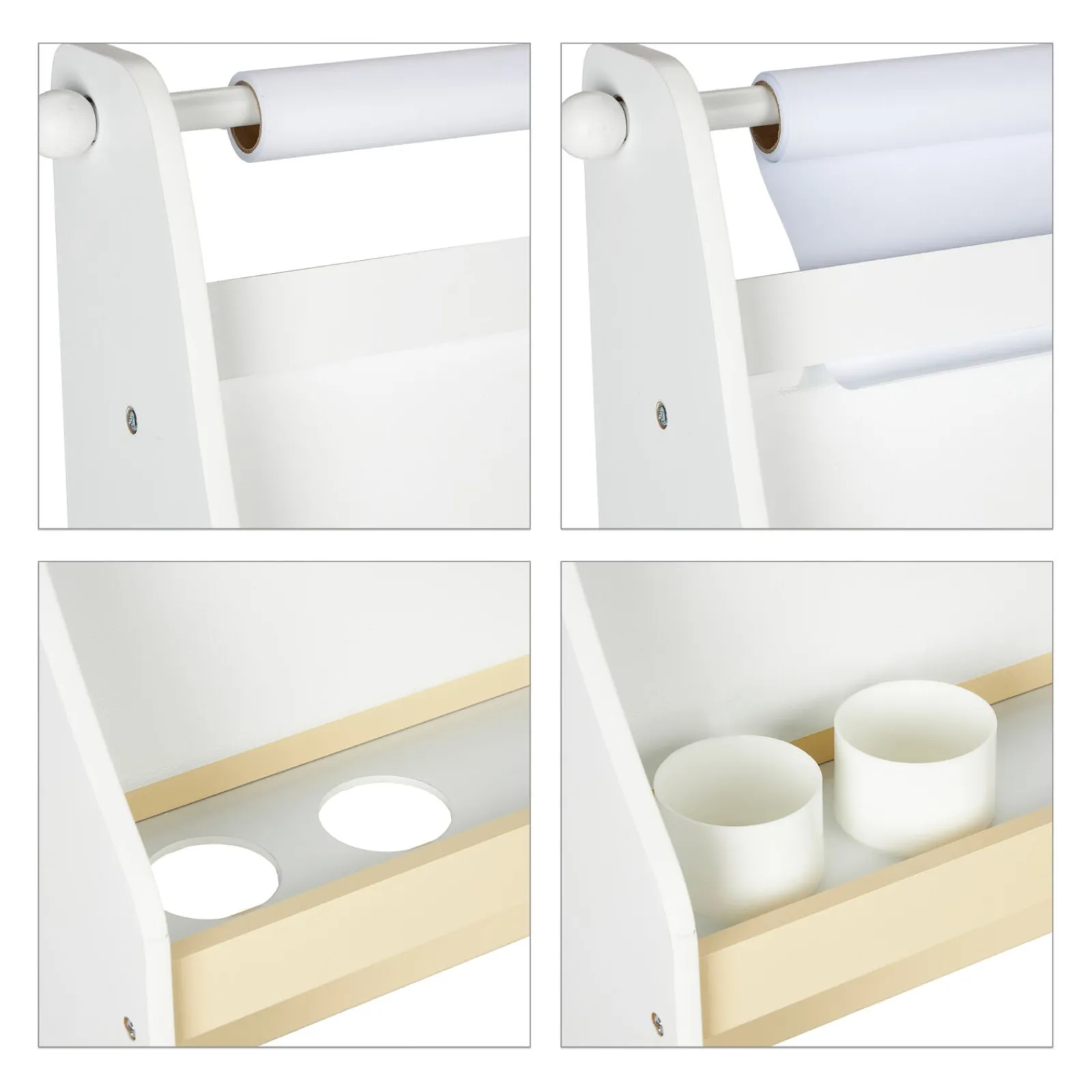 Kinder Little Helper 5-in-1 Montessori Kompakter Kinderschreibtisch | Staffelei | Sling-Bücherregal | Bücherregal | Aufbewahrung & Hocker | Weiß | Ab 3 Jahren