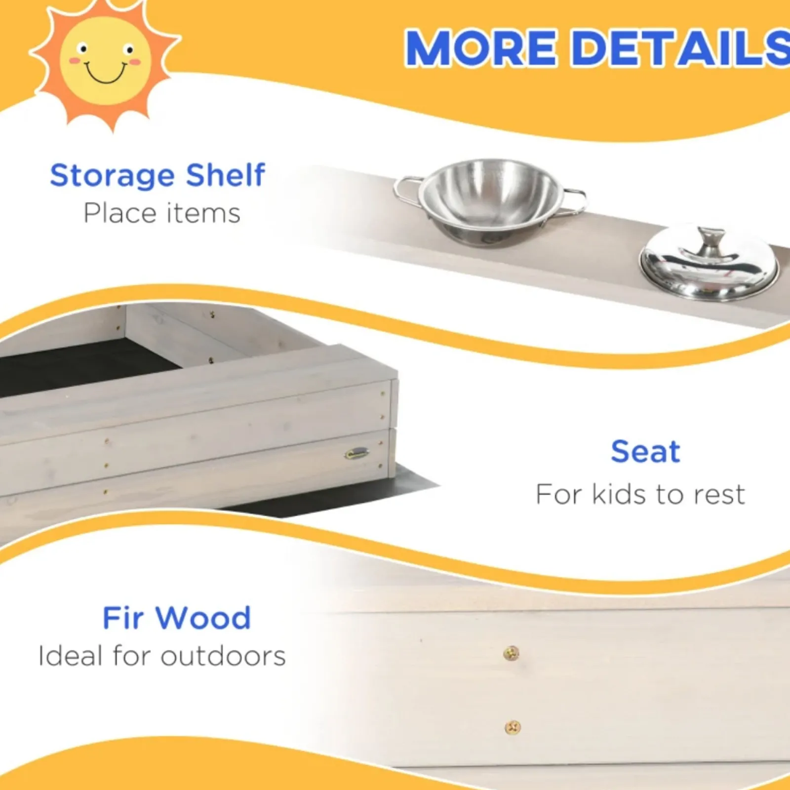 Little Helper 3-in-1 Montessori Öko-Sandkasten aus natürlichem Tannenholz, Matschküche und Wasserspiel mit Sonnendach und Abdeckung | 3–8 Jahre