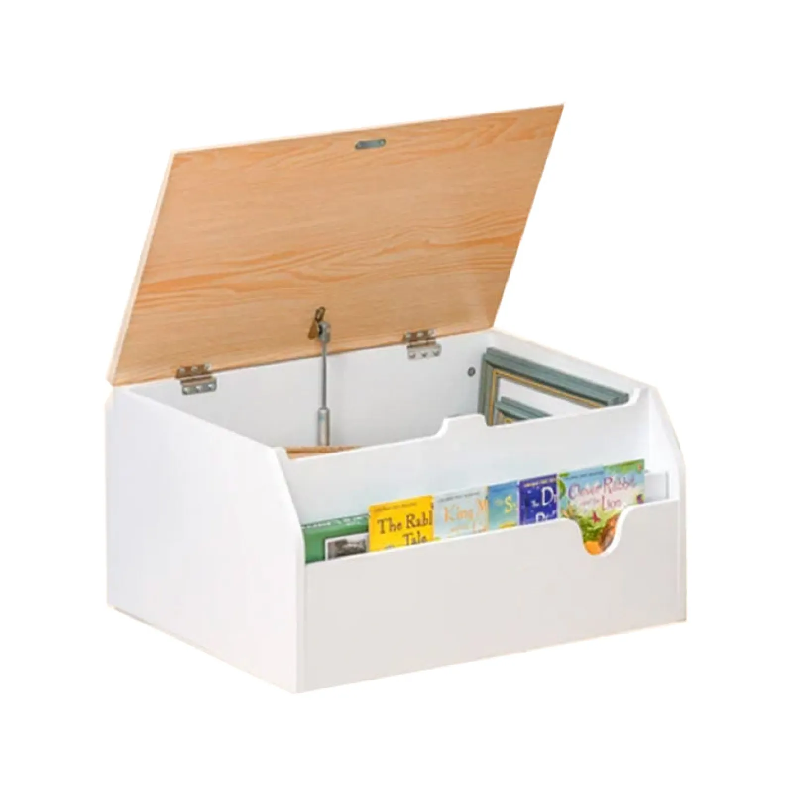 Kinder Little Helper 3-in-1 Montessori Spielzeugkiste, Bücherregal & Sitz mit Kindersicherheitsscharnier | Weiß | 58L x 43B x 30H cm