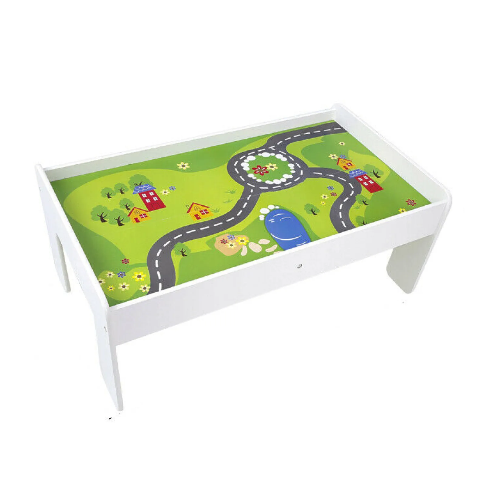 Kinder Little Helper 2-in-1 Montessori-Eisenbahntisch aus Holz und Stadtspieltisch | 90-teiliges Eisenbahnset | Weiß