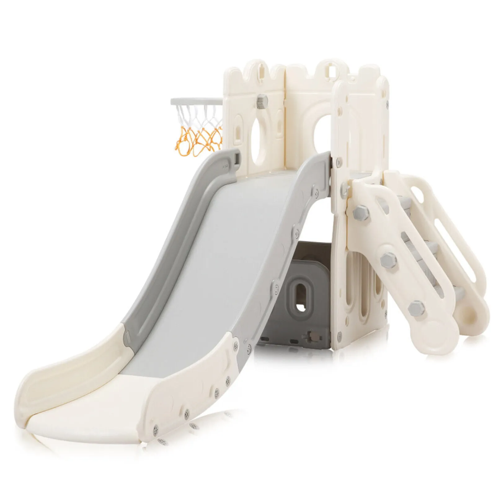 Little Helper 4-in-1 Montessori-Folienset | Basketballkorb | Drinnen oder draußen | Weiß & Grau | 12m +
