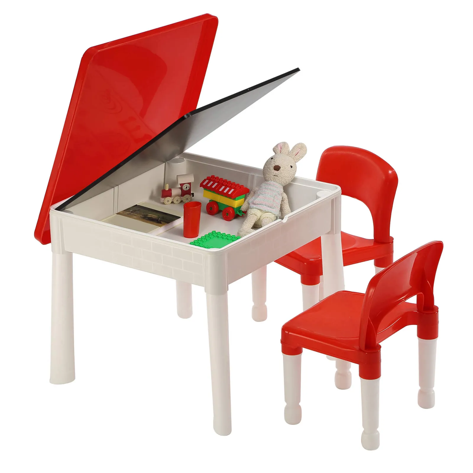 Kinder Little Helper 6-in-1 Montessori-Set mit Tisch und 2 Stühlen | Sand- und Wasserspiele | Tafel | Trocken abwischbare Oberfläche | Aufbewahrung