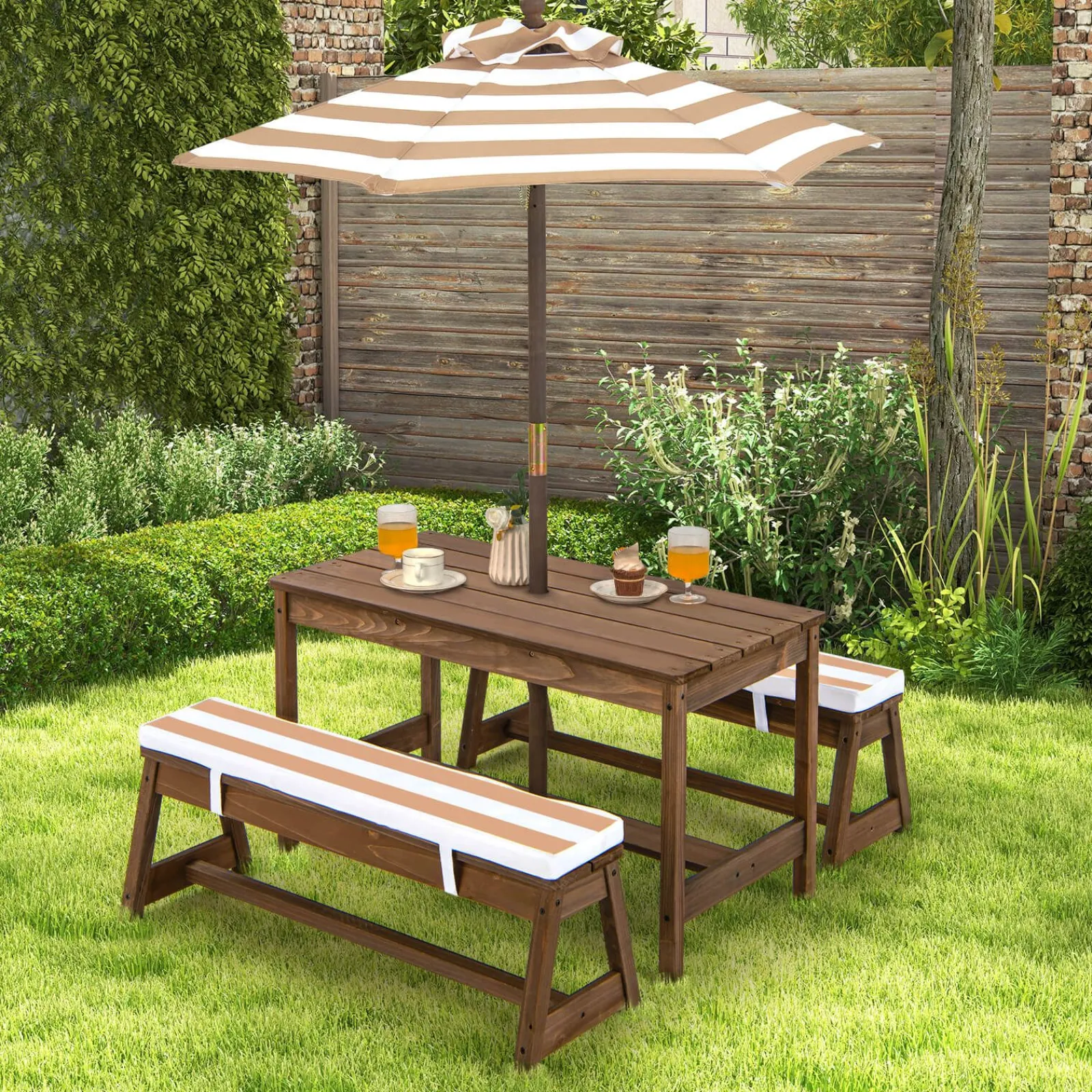 Little Helper 2-in-1 Picknickbank für Kinder | Abnehmbare Kissen und Sonnenschirm | Für den Innen- und Außenbereich geeignet
