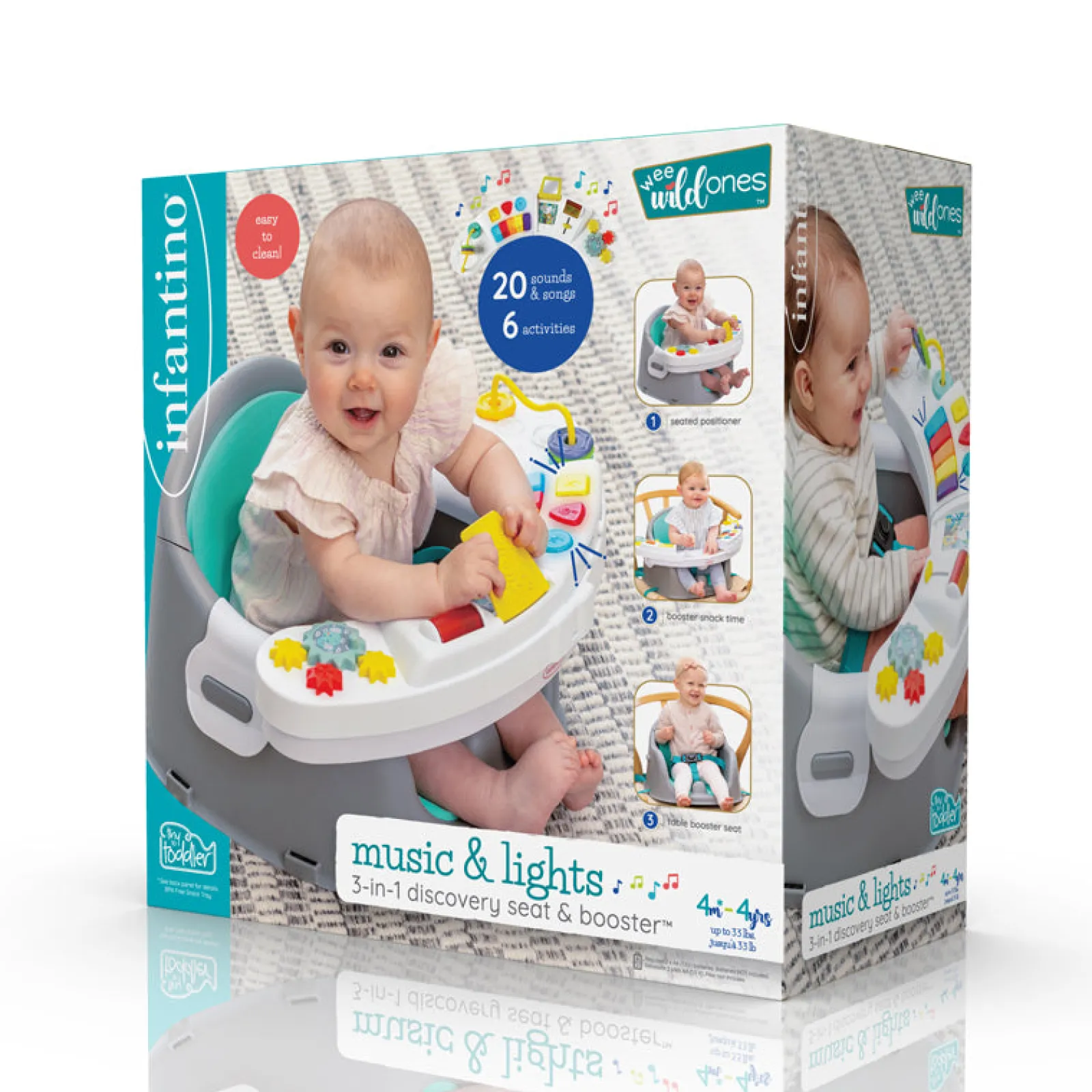 Kinder Little Helper 3-in-1-Aktivitätssitz mit Musik und Licht | Esszimmerstuhl mit Sitzerhöhung | Tragbarer Hochstuhl | Sitzerhöhungskissen | Herausnehmbares Tablett