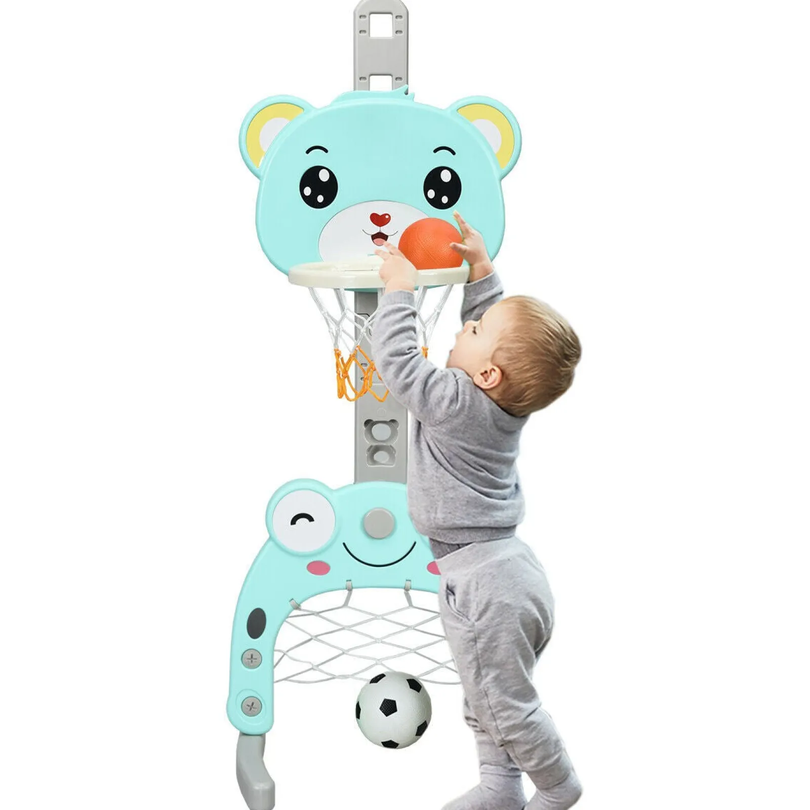 Little Helper 3-in-1-Basketballkorb für Kleinkinder | Fußballnetz | Ringwurfspiel inkl. Zubehör | Ab 3 Jahren