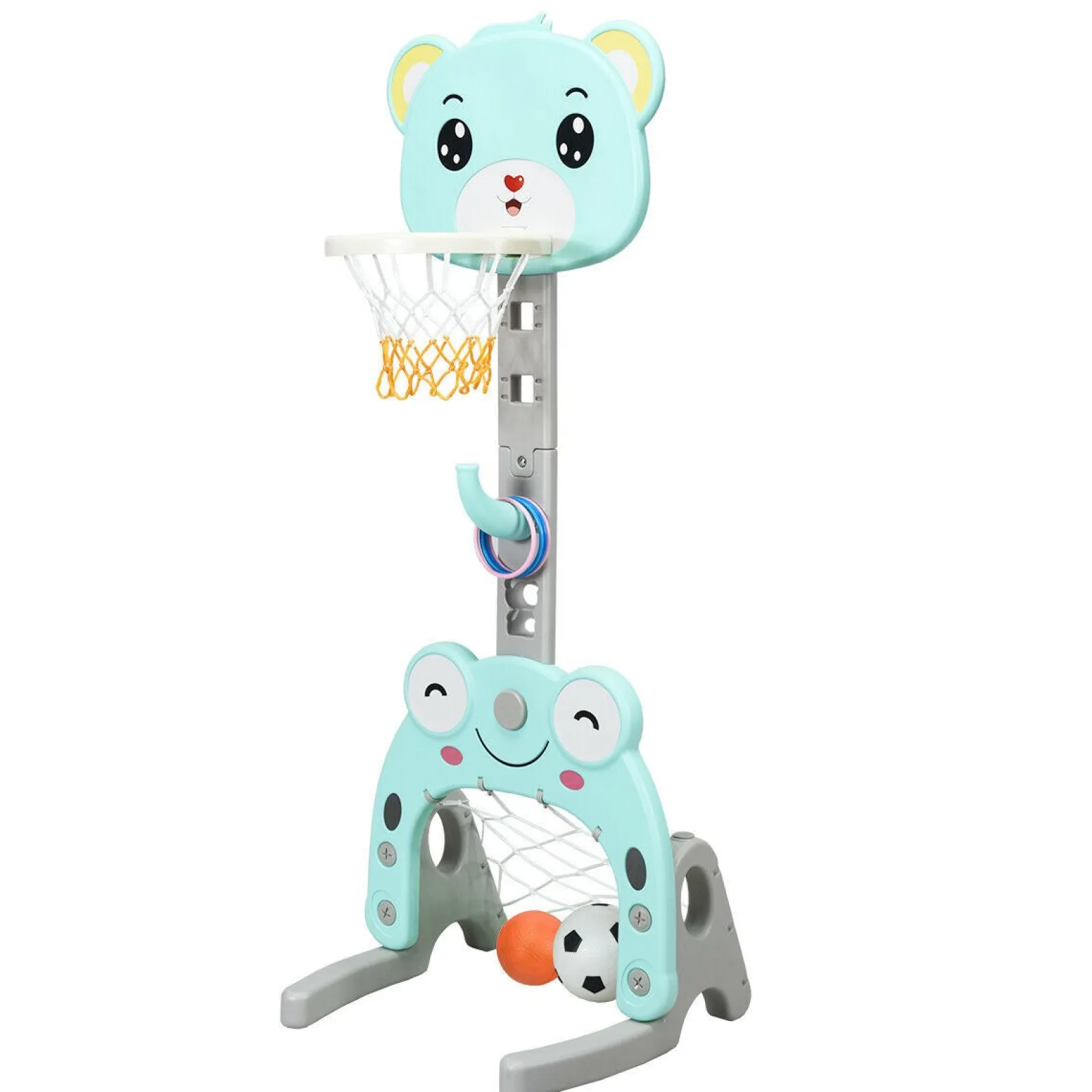 Little Helper 3-in-1-Basketballkorb für Kleinkinder | Fußballnetz | Ringwurfspiel inkl. Zubehör | Ab 3 Jahren