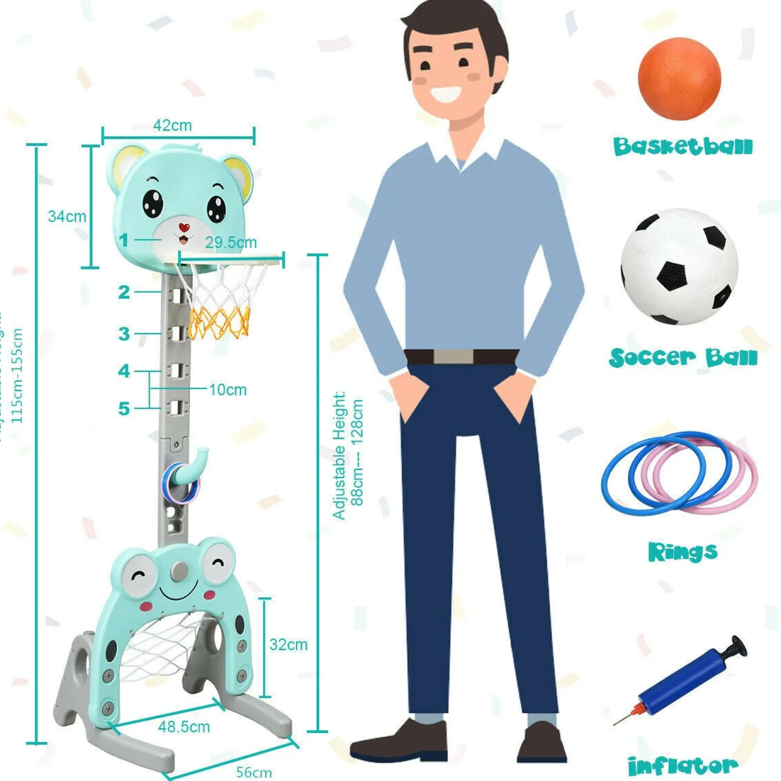 Little Helper 3-in-1-Basketballkorb für Kleinkinder | Fußballnetz | Ringwurfspiel inkl. Zubehör | Ab 3 Jahren
