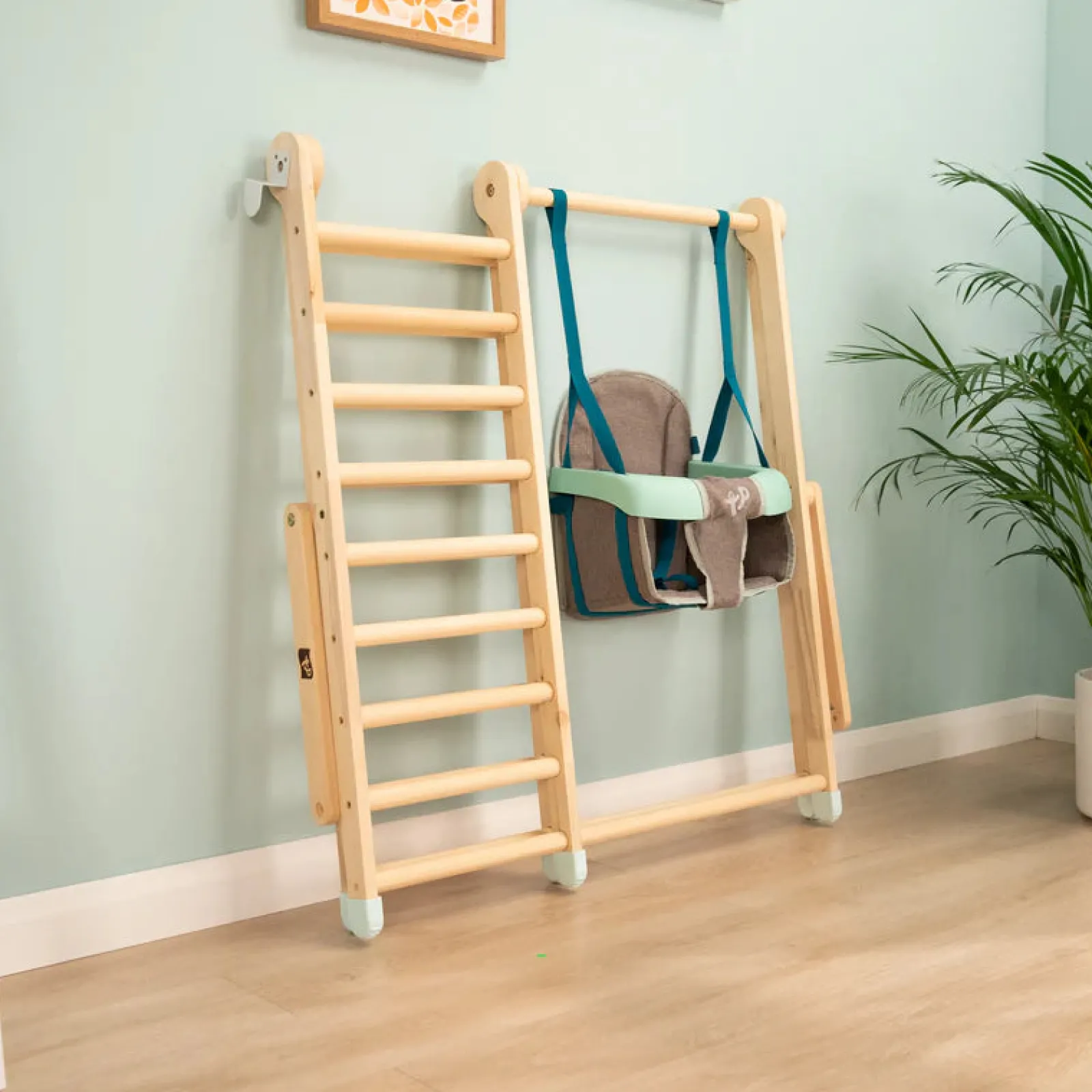 Kinder Little Helper Indoor-Kletterhalle aus umweltfreundlichem FSC-Holz, Montessori- und Pikler-Kletterhalle mit Schaukel | Natürlich | 6m/18m+