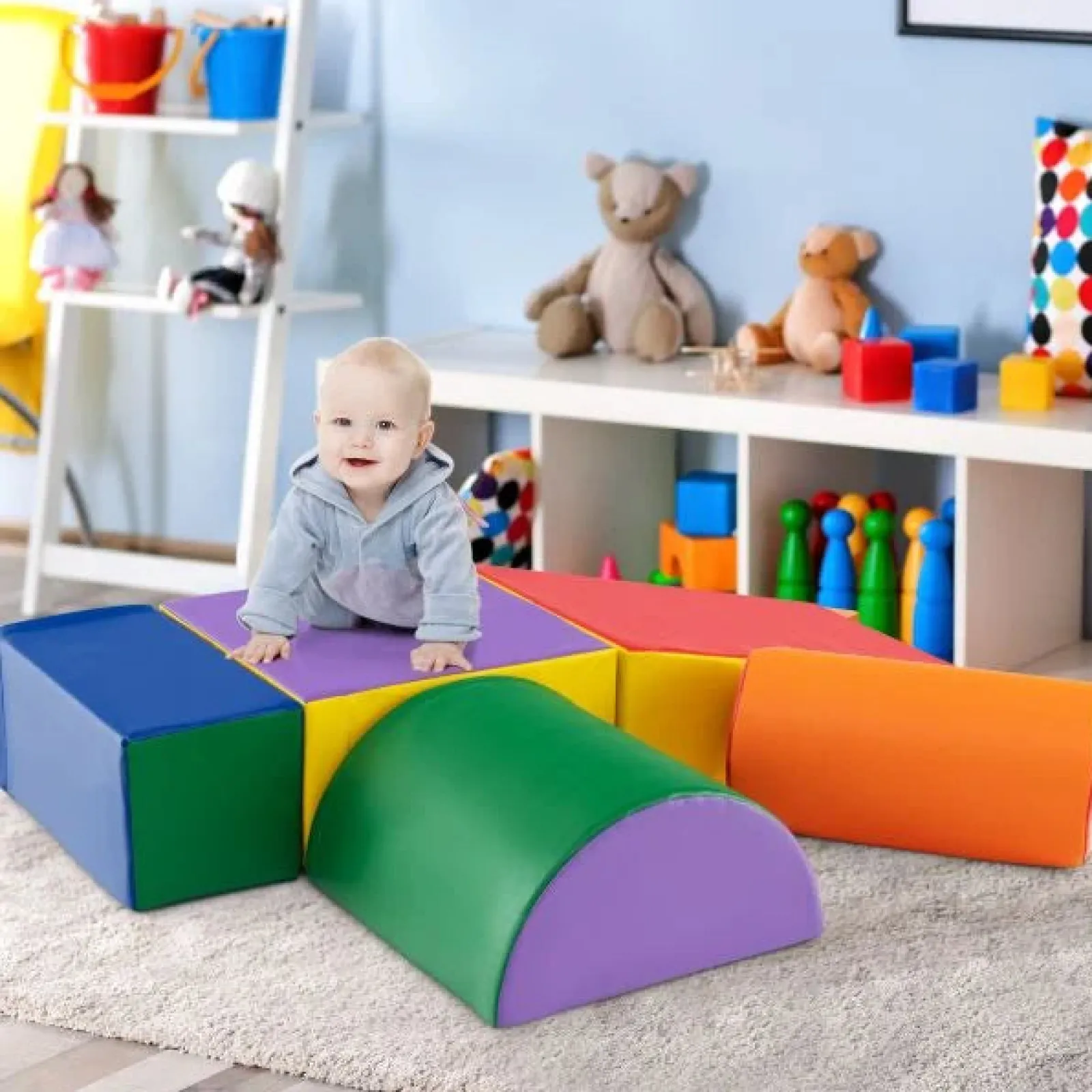 Kinder Little Helper Indoor-Softspielgeräte | Montessori 5-teiliges Schaumstoff-Spielset | Softplay-Rutsche | Mehrfarbig, 9 Monate bis 3 Jahre