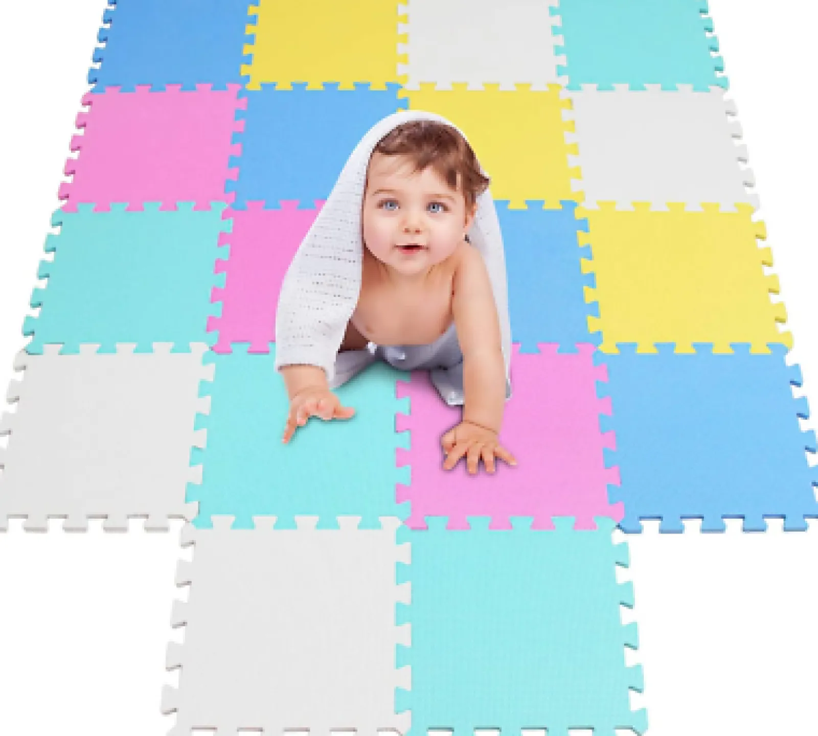 Kinder Little Helper 16 ineinander greifende Montessori-Spielmatten aus dickem Schaumstoff | Puzzlematten für Babylaufställe und Spielzimmer | Grau, Rosa und Weiß