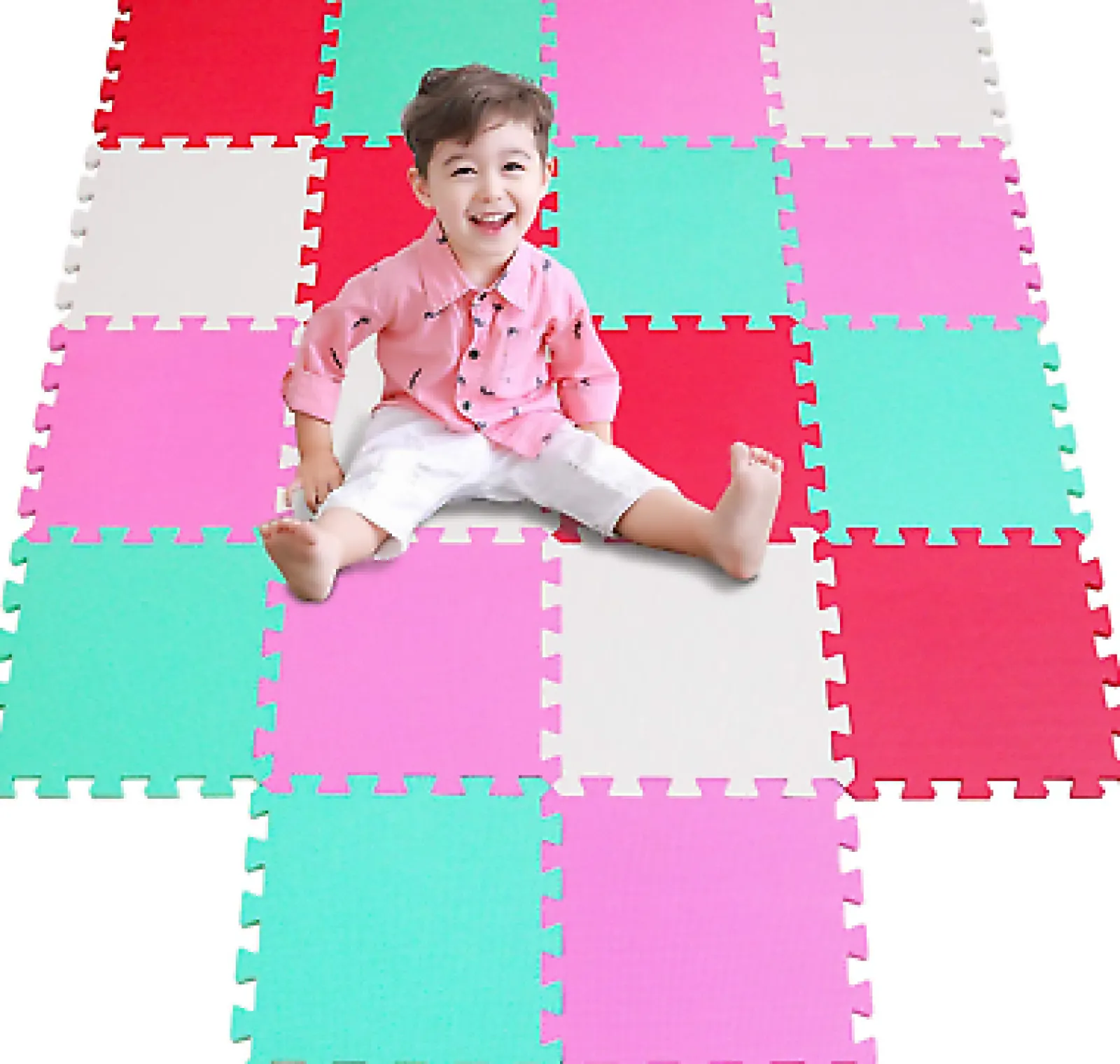 Kinder Little Helper 16 ineinander greifende Montessori-Spielmatten aus dickem Schaumstoff | Puzzlematten für Babylaufställe und Spielzimmer | Grau, Rosa und Weiß