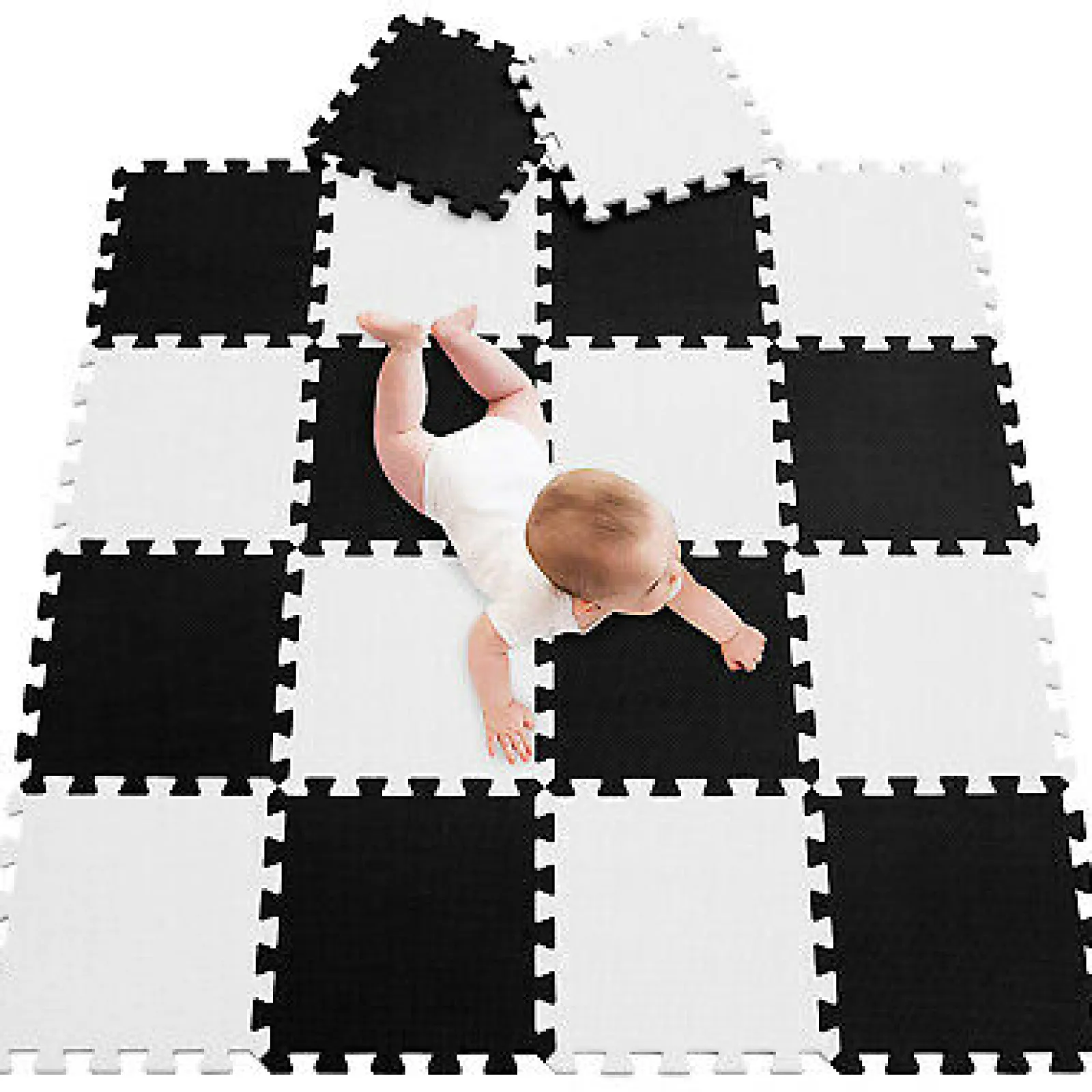 Kinder Little Helper 16 ineinander greifende Montessori-Spielmatten aus dickem Schaumstoff | Puzzlematten für Babylaufställe und Spielzimmer | Grau, Rosa und Weiß