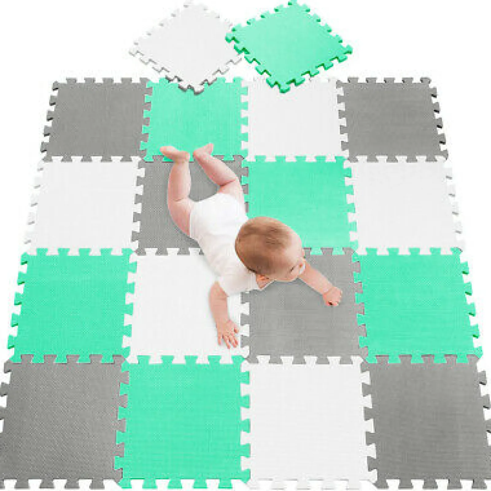 Kinder Little Helper 16 ineinander greifende Montessori-Spielmatten aus dickem Schaumstoff | Puzzlematten für Babylaufställe und Spielzimmer | Grau, Rosa und Weiß