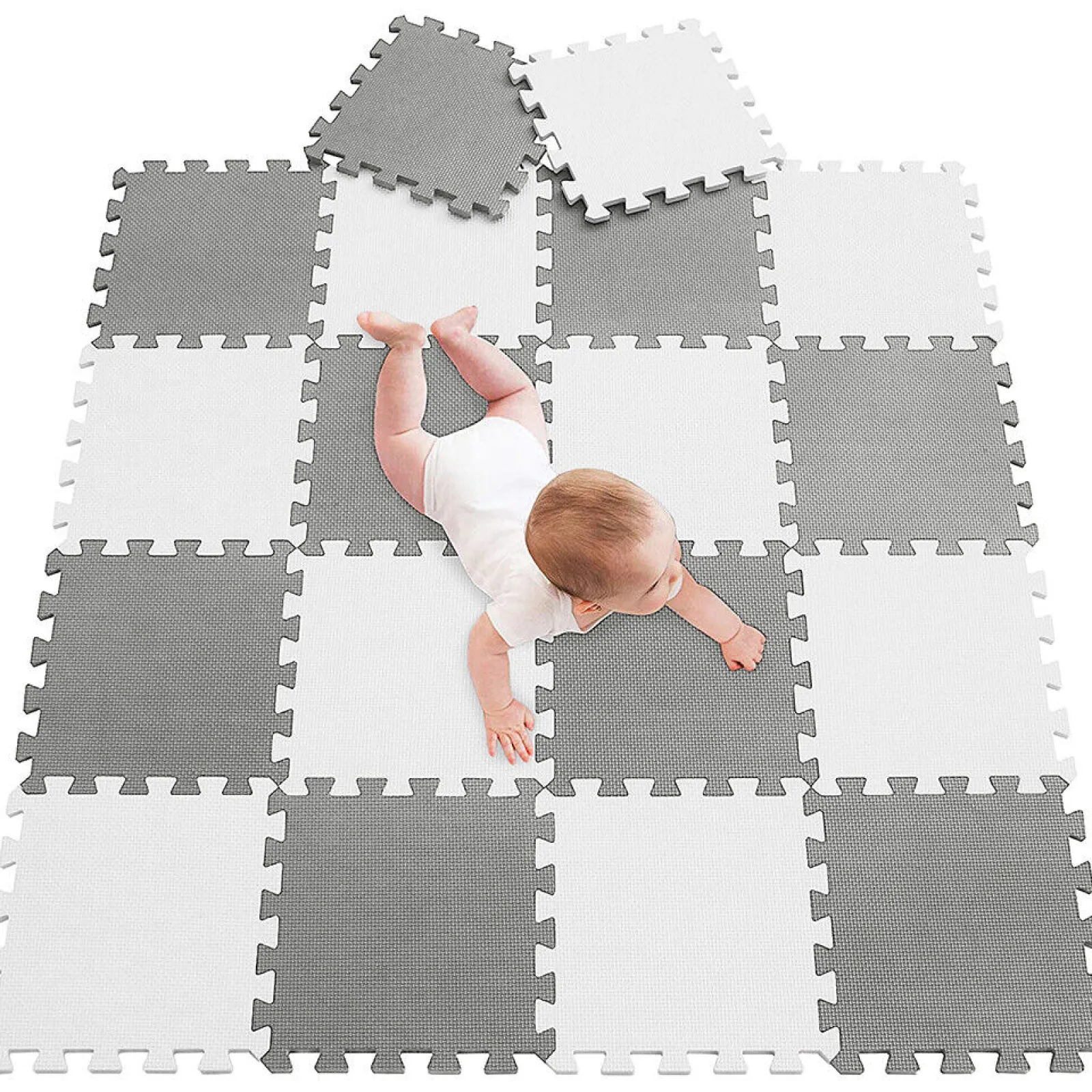 Kinder Little Helper 18 ineinandergreifende Montessori-Spielmatten aus dickem Schaumstoff | Puzzlematten für Baby-Laufgitter und Spielzimmer | Grau weiß