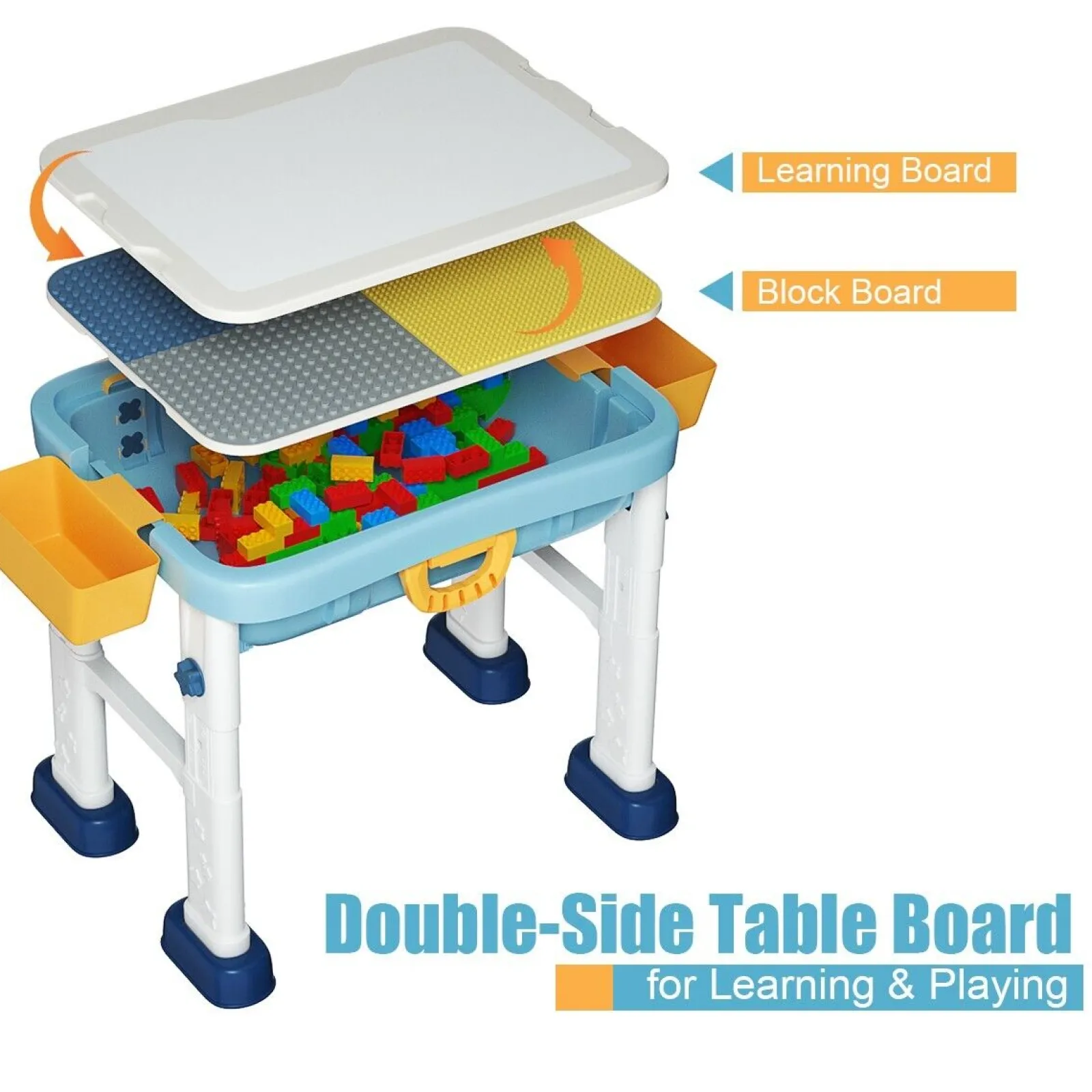 Kinder Little Helper 6-in-1-Faltung | Tragbarer höhenverstellbarer Aktivitätstisch und Stuhl | 2-seitige Lego-Tischplatte & Stauraum | Baustein | 3 Jahre+