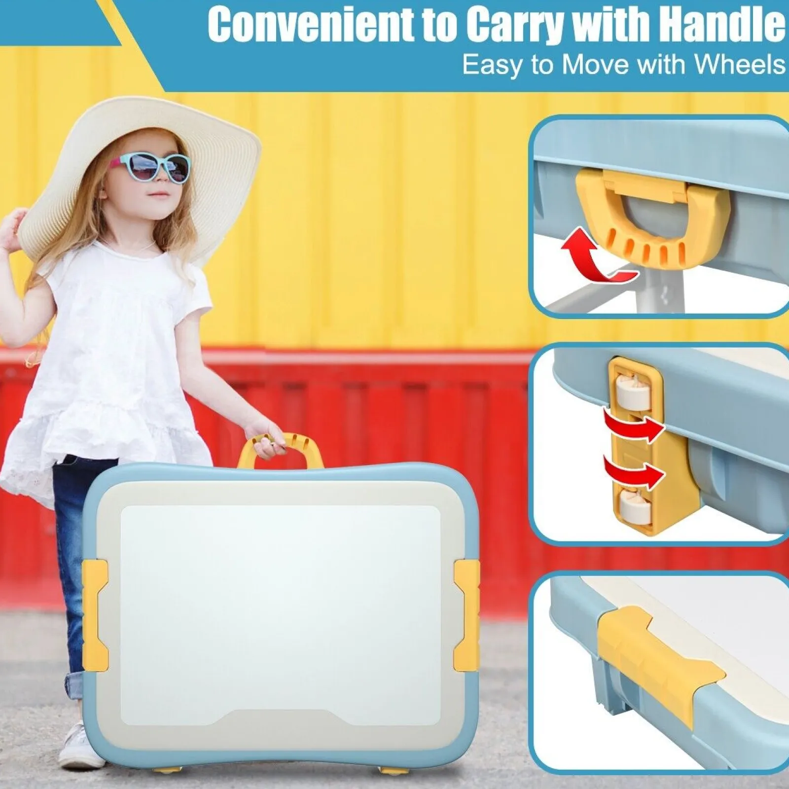Kinder Little Helper 6-in-1-Faltung | Tragbarer höhenverstellbarer Aktivitätstisch und Stuhl | 2-seitige Lego-Tischplatte & Stauraum | Baustein | 3 Jahre+