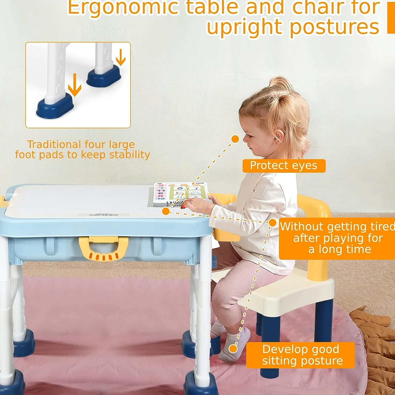 Kinder Little Helper 6-in-1-Faltung | Tragbarer höhenverstellbarer Aktivitätstisch und Stuhl | 2-seitige Lego-Tischplatte & Stauraum | Baustein | 3 Jahre+