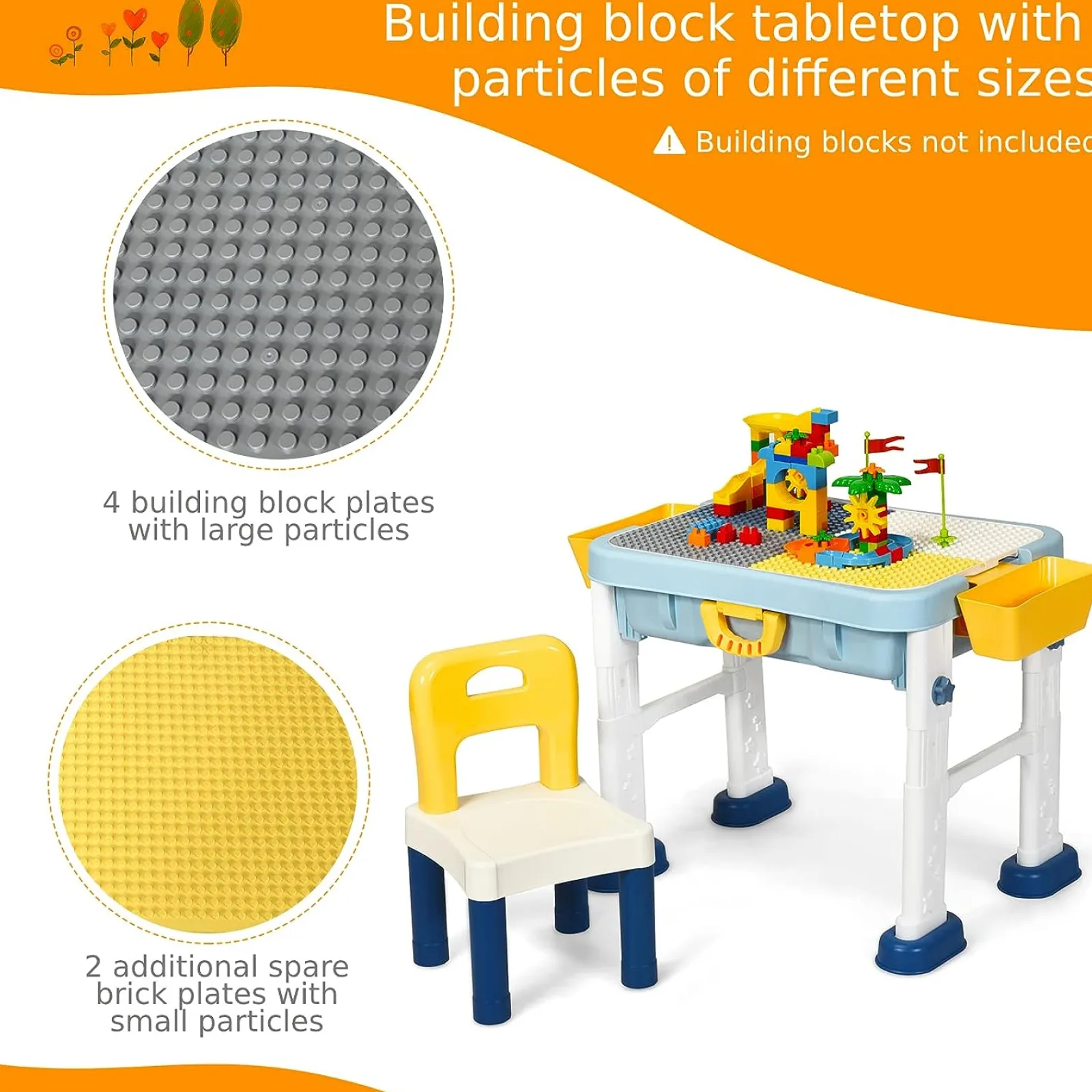 Kinder Little Helper 6-in-1-Faltung | Tragbarer höhenverstellbarer Aktivitätstisch und Stuhl | 2-seitige Lego-Tischplatte & Stauraum | Baustein | 3 Jahre+