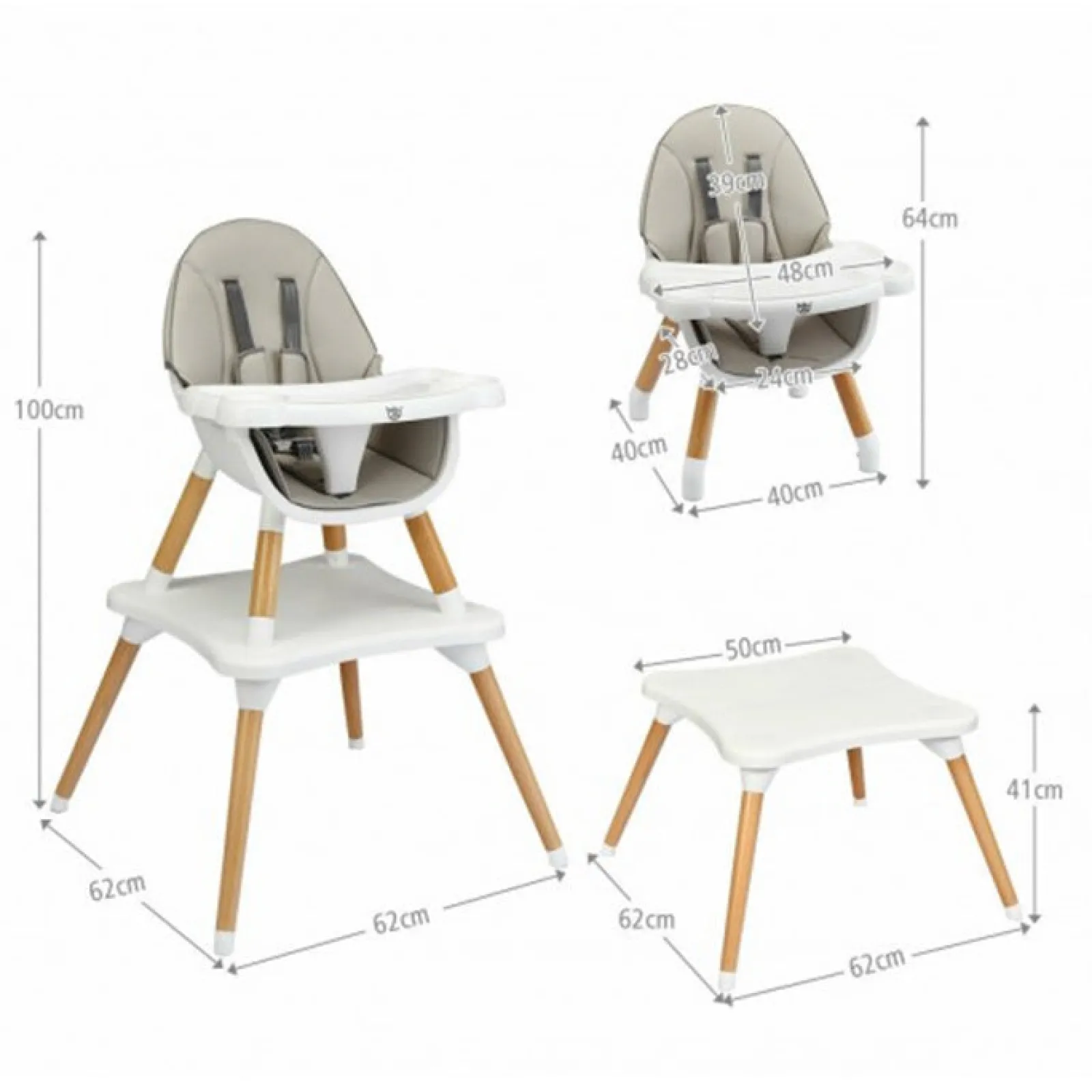Little Helper 4-In-1-Hochstuhl Für Kinder Aus Grauem Holz | Niedriger Stuhl | Tisch- Und Stuhlset