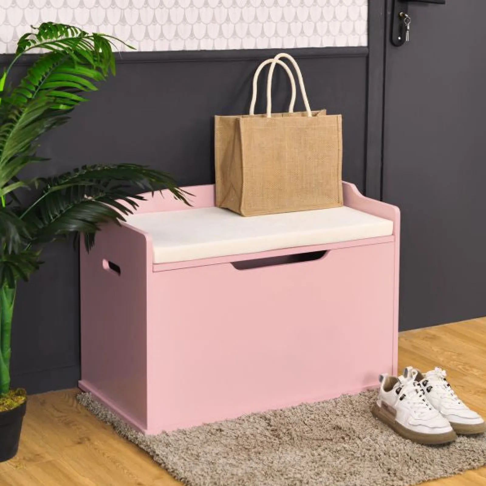 Kinder Little Helper 2-in-1-Kinderspielzeugkiste und Bank mit Kissen | Aufbewahrungsbox für Kinderspielzeug aus Holz | 3 Farboptionen
