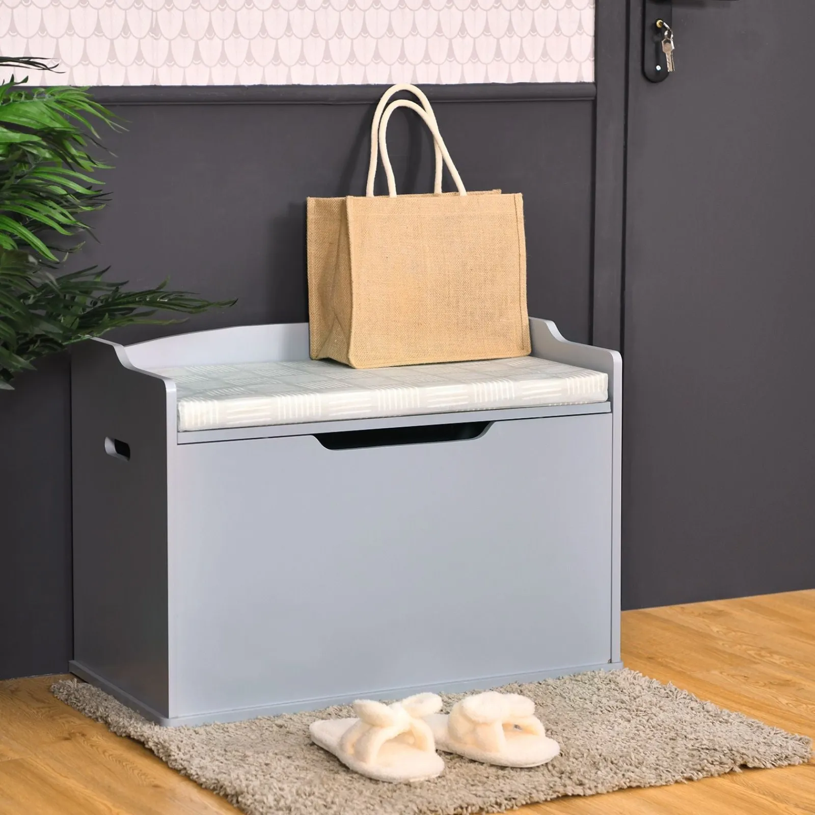 Kinder Little Helper 2-in-1-Kinderspielzeugkiste und Bank mit Kissen | Aufbewahrungsbox für Kinderspielzeug aus Holz | 3 Farboptionen