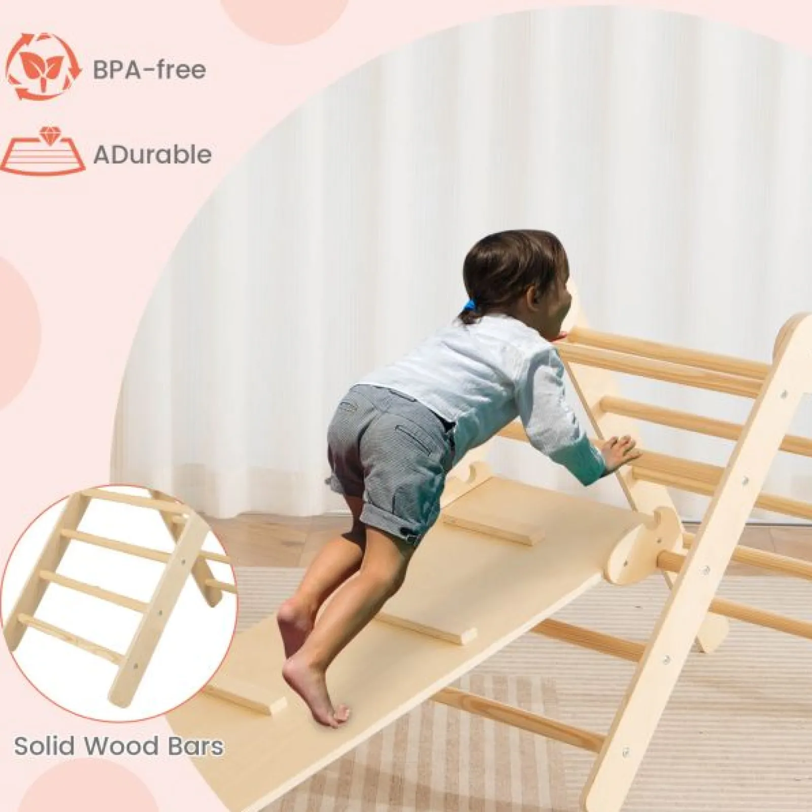Kinder Little Helper 4-in-1-Klappklettergerüst aus Öko-Massivholz | Montessori Pikler Dreieck, Rutsche & Kletterer | 36m+