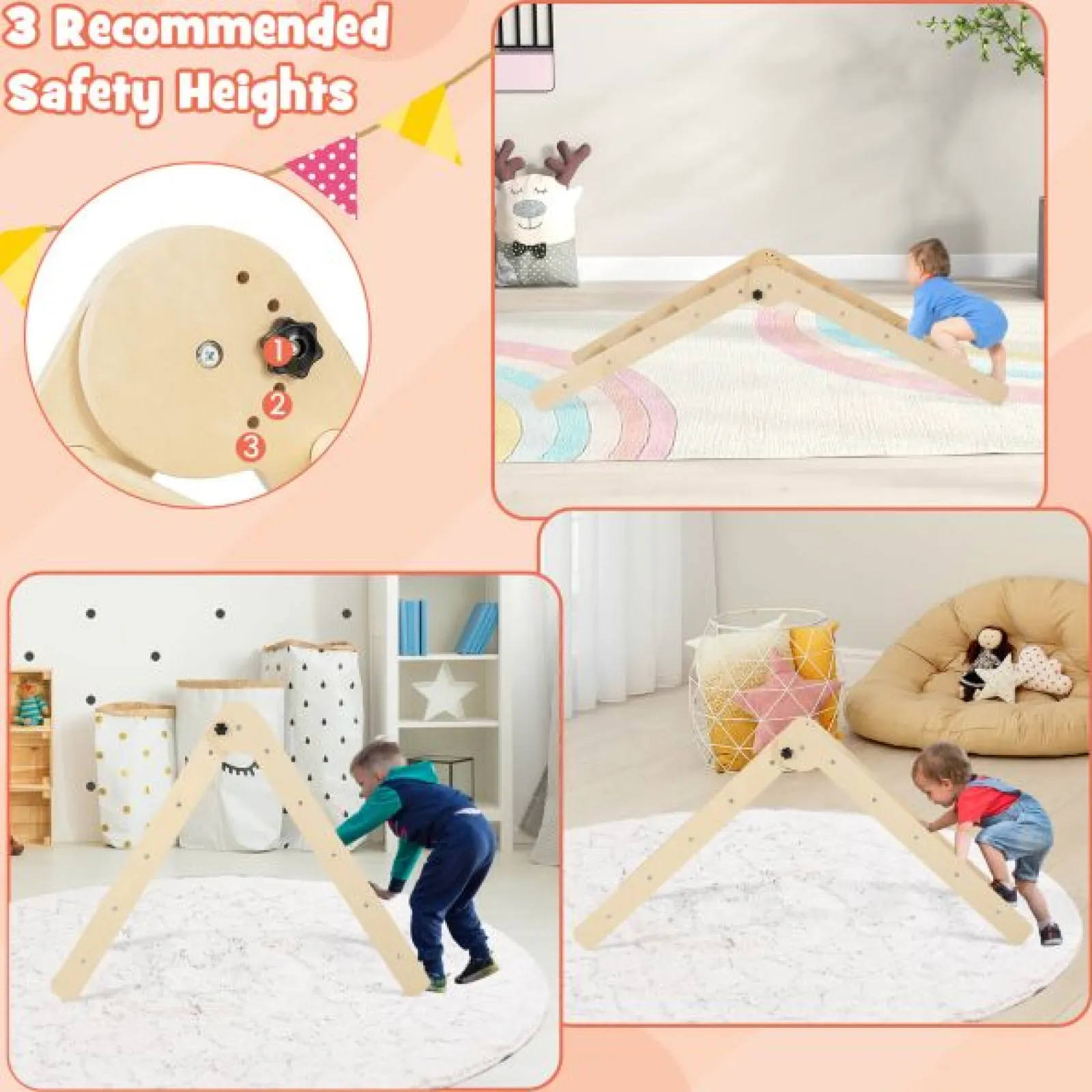 Kinder Little Helper 4-in-1-Klappklettergerüst aus Öko-Massivholz | Montessori Pikler Dreieck, Rutsche & Kletterer | 36m+