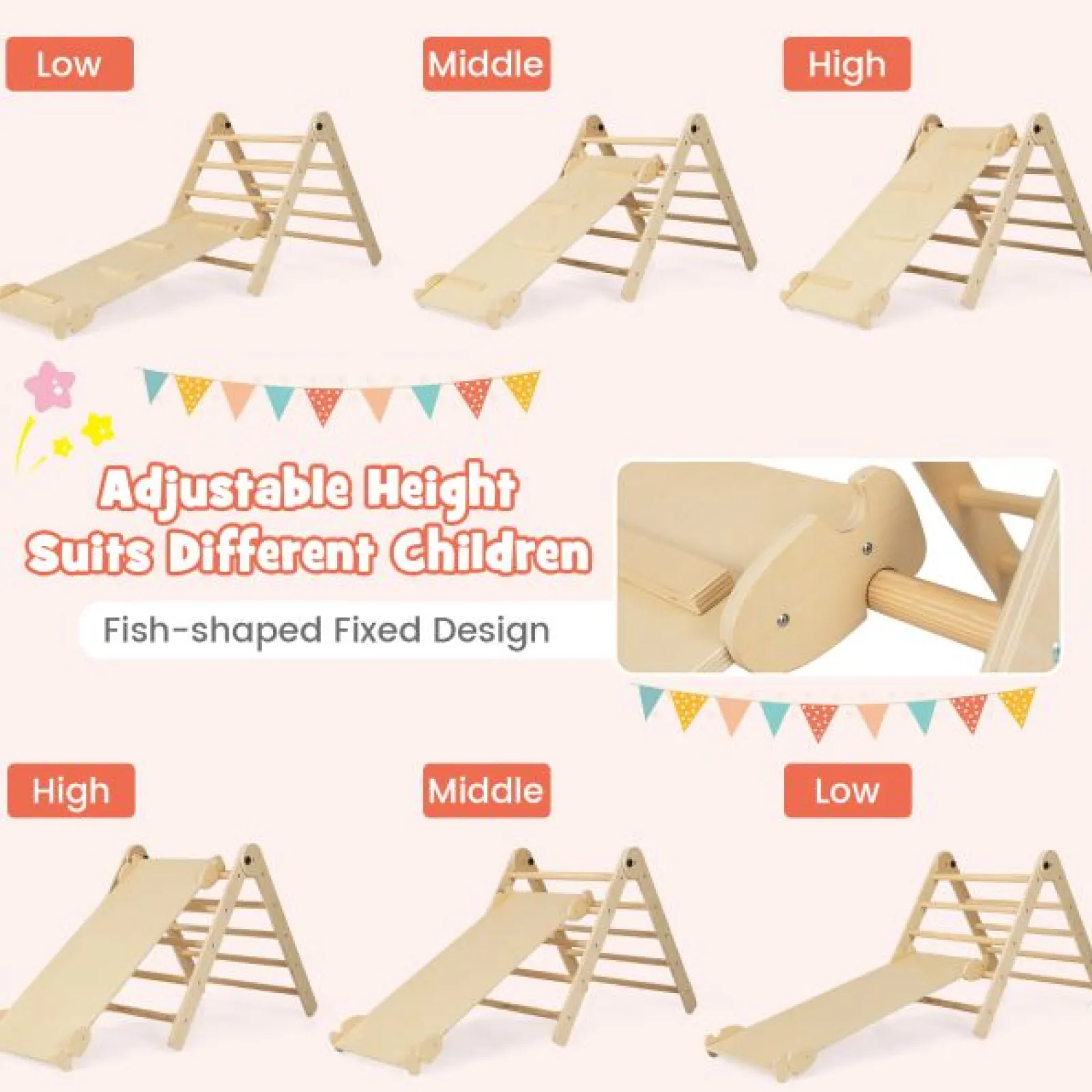 Kinder Little Helper 4-in-1-Klappklettergerüst aus Öko-Massivholz | Montessori Pikler Dreieck, Rutsche & Kletterer | 36m+