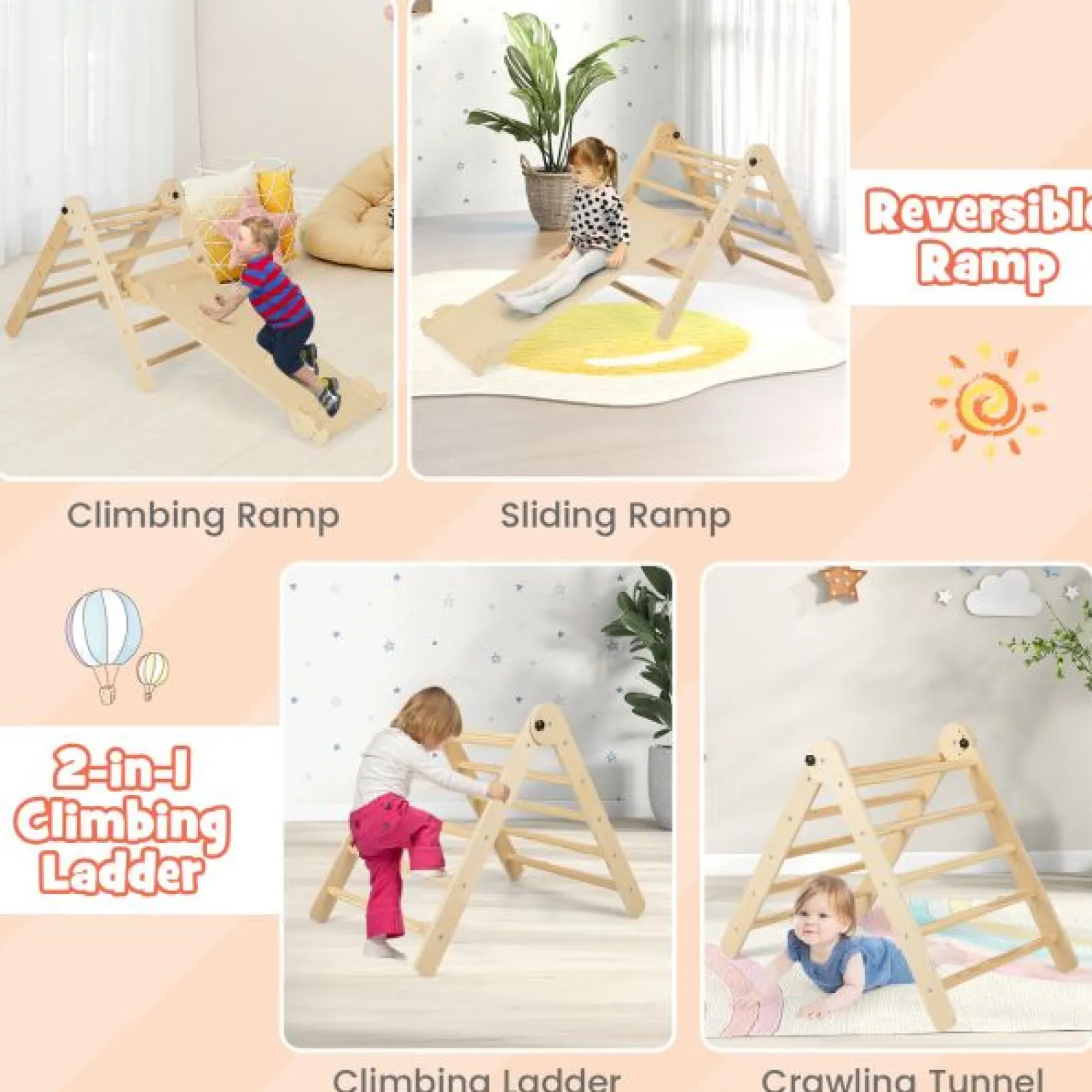 Kinder Little Helper 4-in-1-Klappklettergerüst aus Öko-Massivholz | Montessori Pikler Dreieck, Rutsche & Kletterer | 36m+