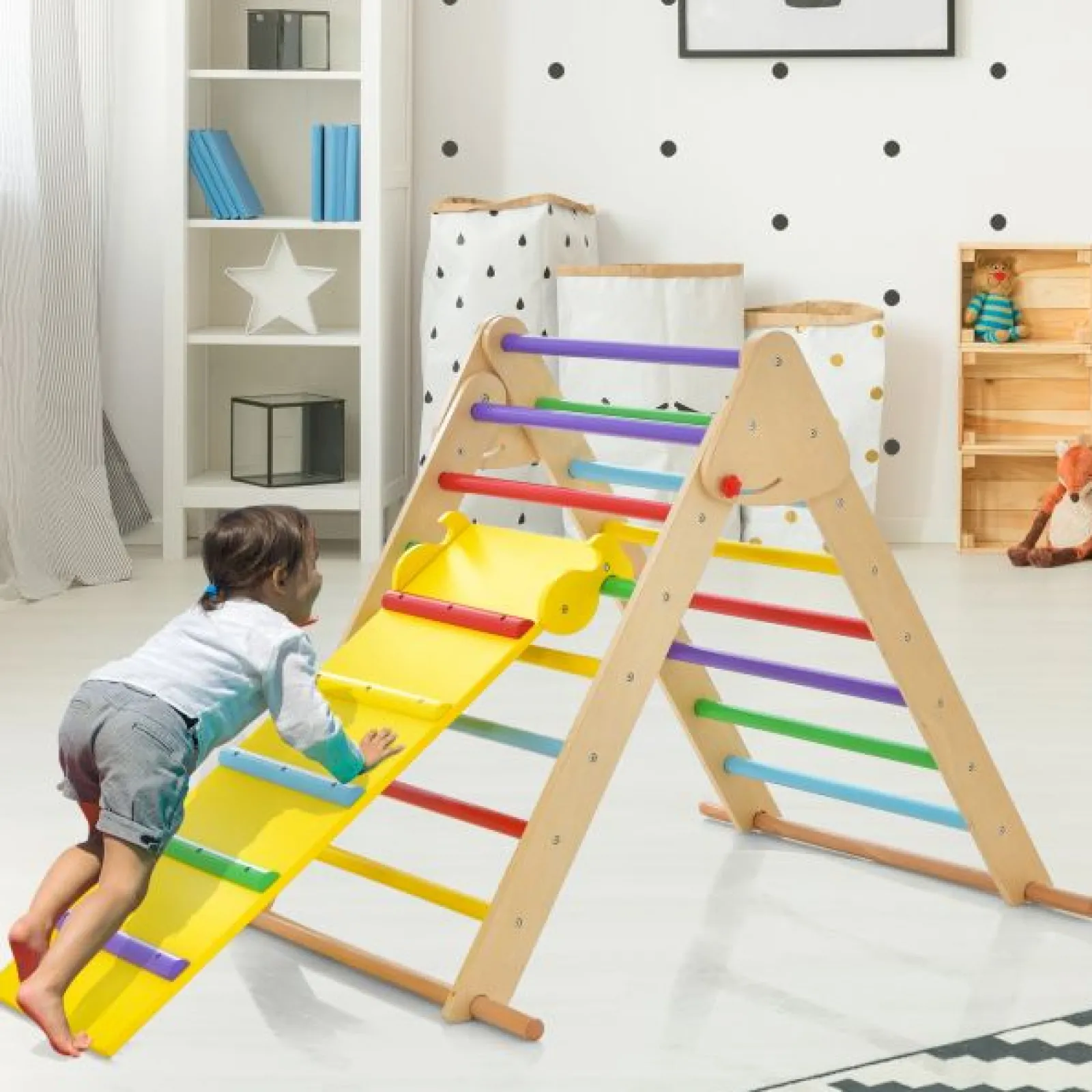 Kinder Little Helper 3-in-1-Klettergerüst aus Öko-Holz | Montessori Pikler Dreieck, Rutsche & Kletterer | 12m+