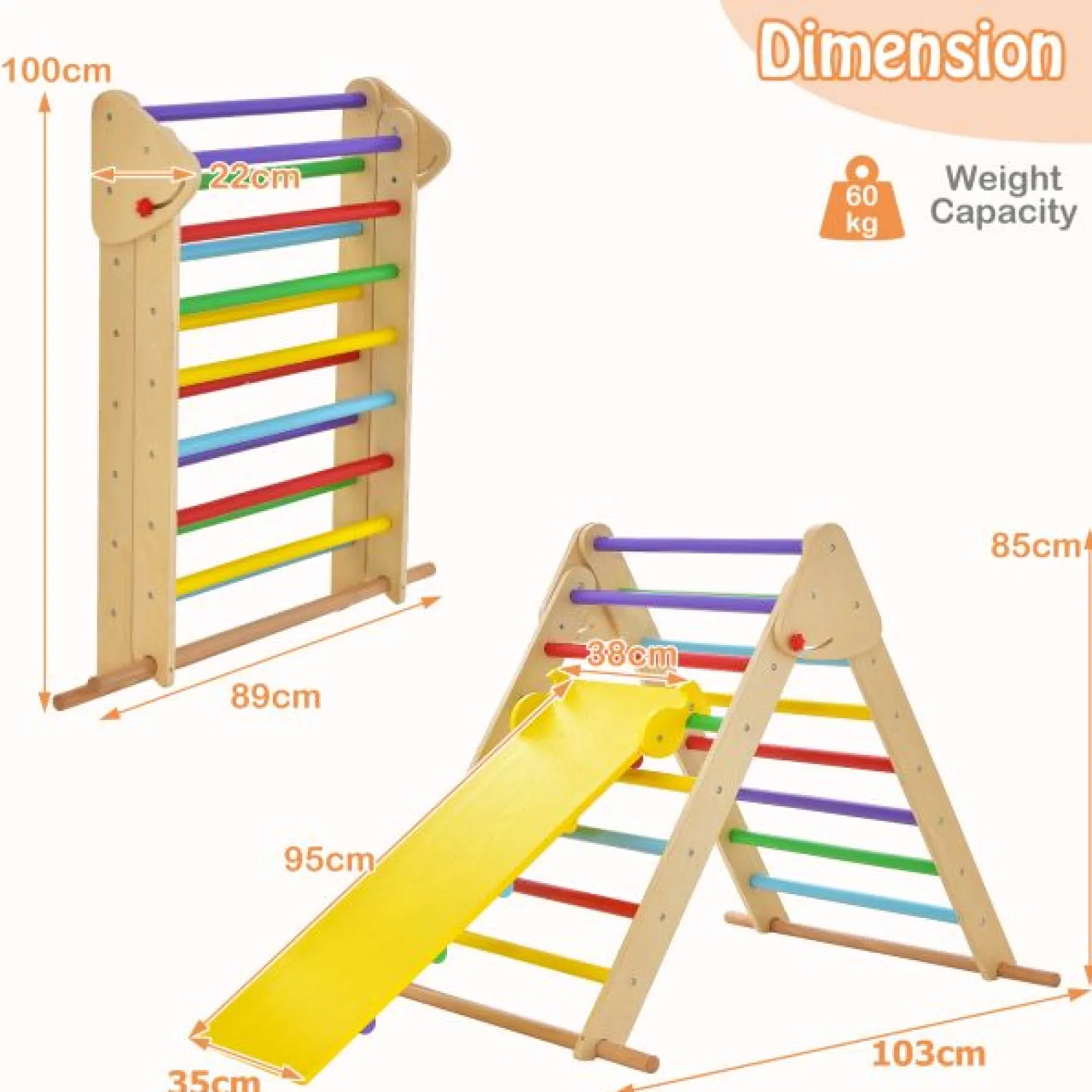 Kinder Little Helper 3-in-1-Klettergerüst aus Öko-Holz | Montessori Pikler Dreieck, Rutsche & Kletterer | 12m+
