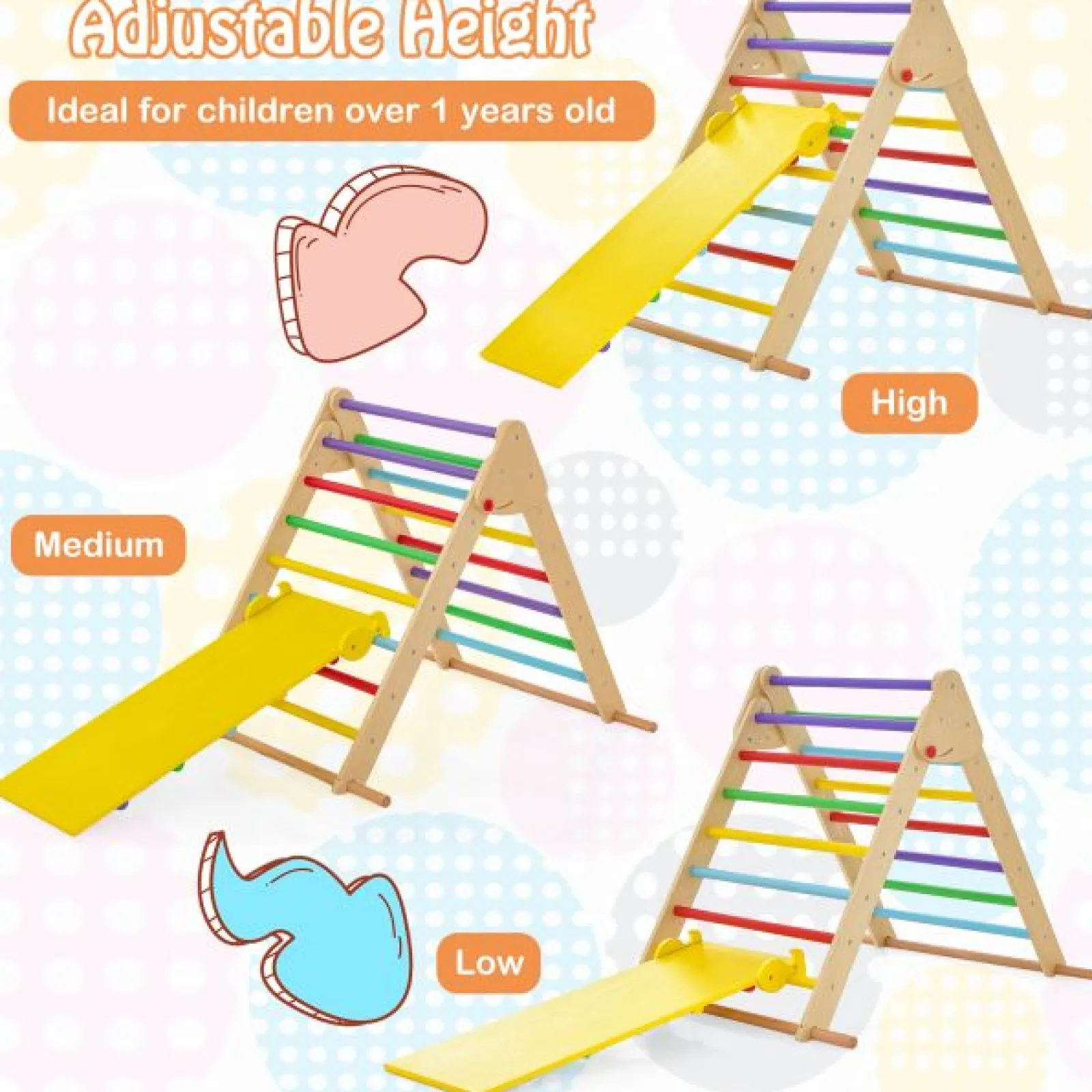 Kinder Little Helper 3-in-1-Klettergerüst aus Öko-Holz | Montessori Pikler Dreieck, Rutsche & Kletterer | 12m+