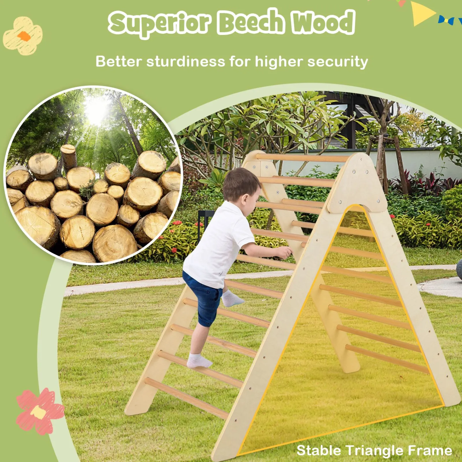 Kinder Little Helper 3-in-1-Klettergerüst aus Öko-Holz | Montessori Pikler und Den | Zelt mit Matte | 12m+