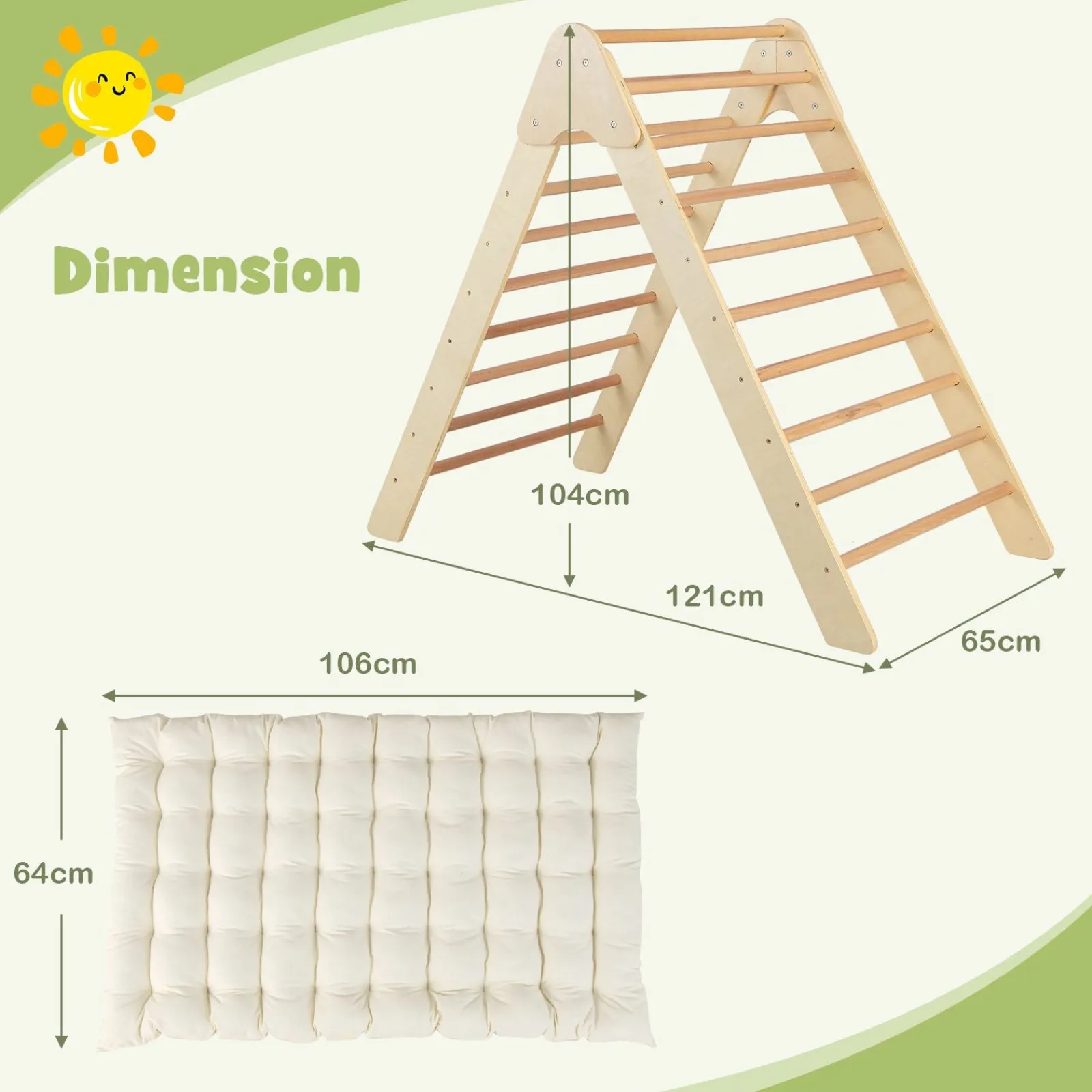 Kinder Little Helper 3-in-1-Klettergerüst aus Öko-Holz | Montessori Pikler und Den | Zelt mit Matte | 12m+