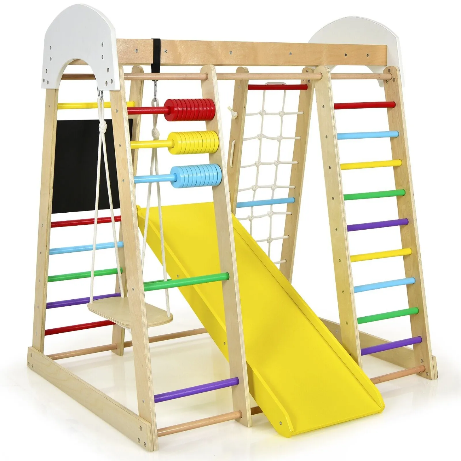 Kinder Little Helper 8-in-1-Klettergerät aus Öko-Holz für Kinder im Montessori-Stil mit Schaukel | Rutsche | Kletterwand | Klettergerüst und mehr | Ab 3 Jahren