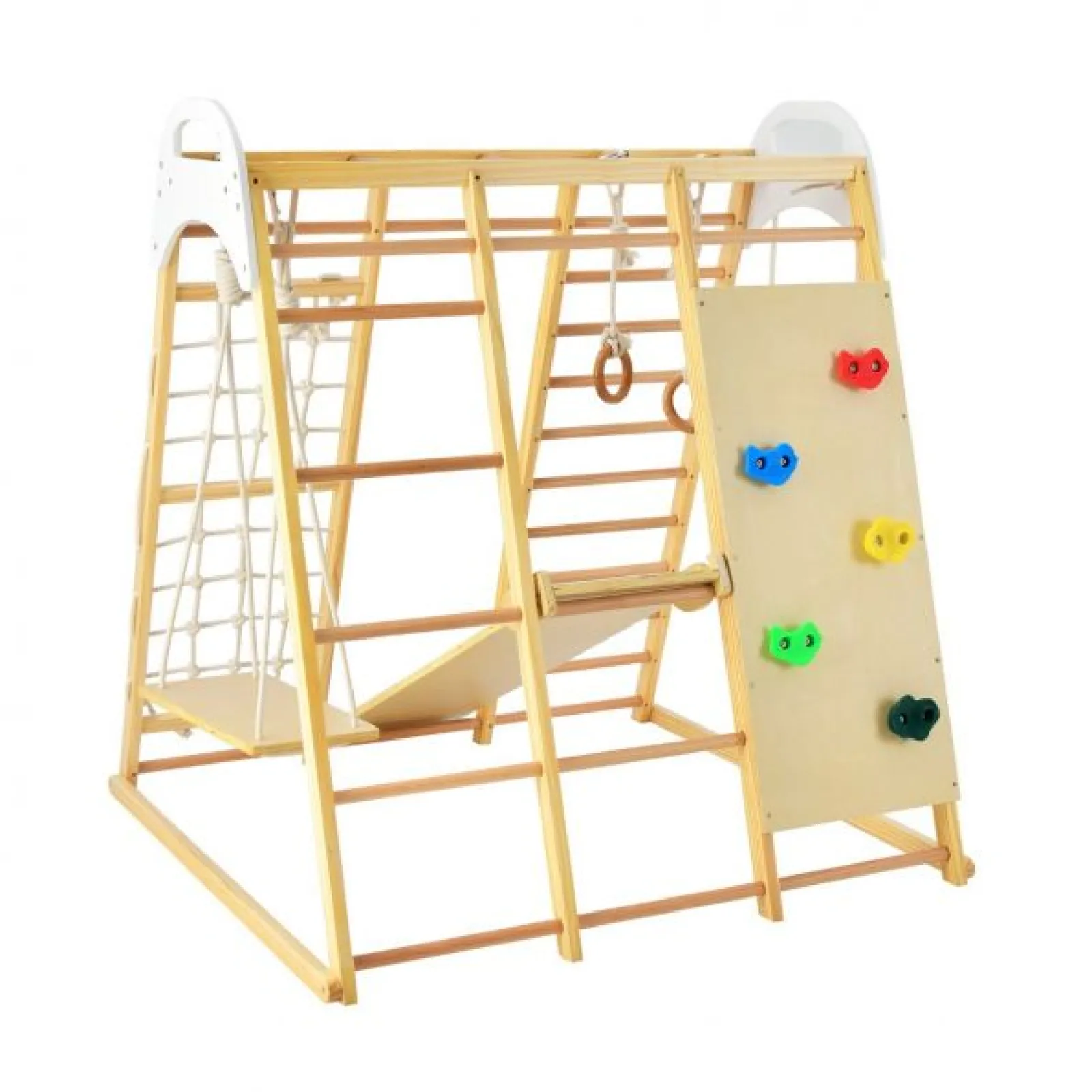 Kinder Little Helper 8-in-1-Klettergerät aus Öko-Holz für Kinder mit Schaukel | Rutsche | Kletterwand | Klettergerüst | Natur | Ab 3 Jahren