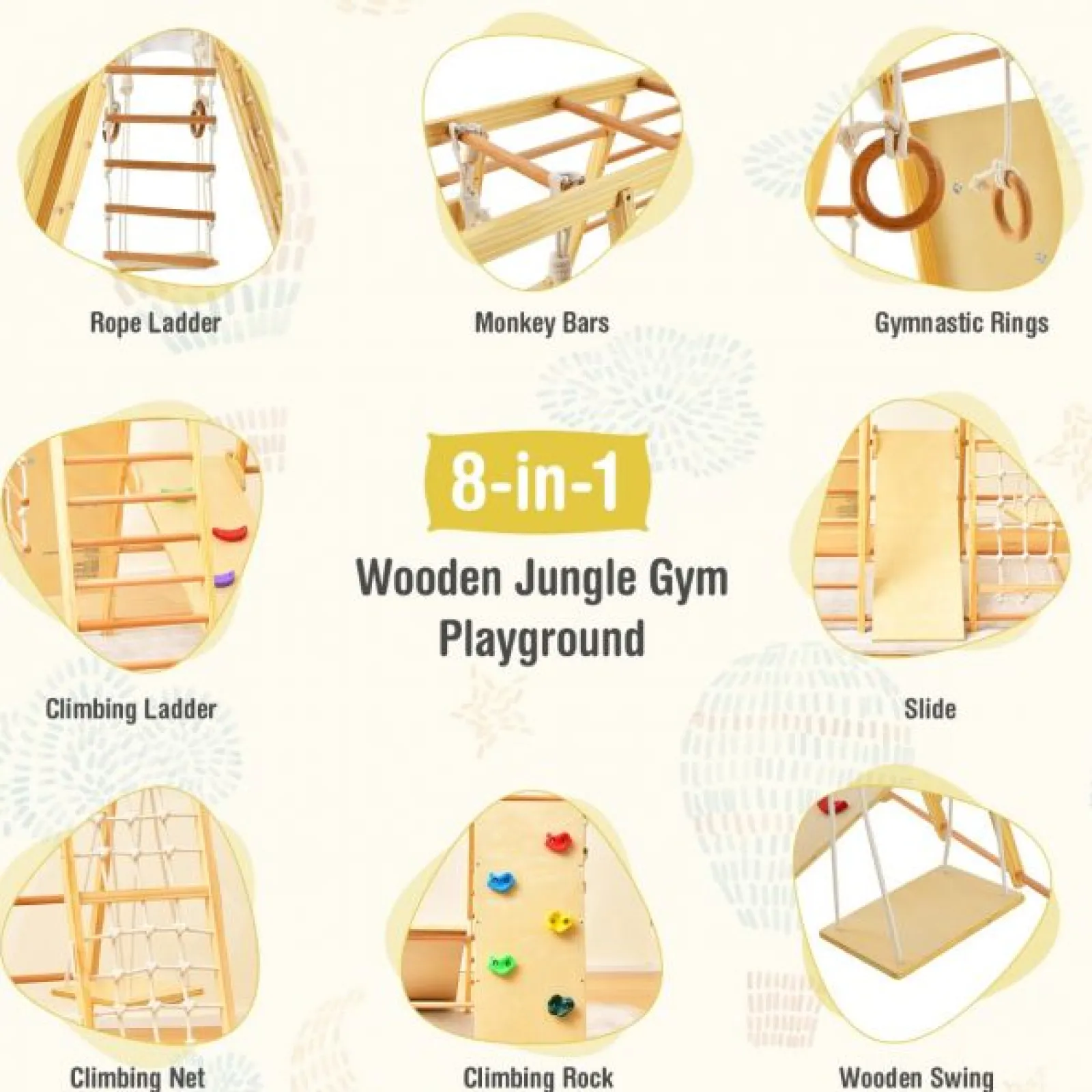 Kinder Little Helper 8-in-1-Klettergerät aus Öko-Holz für Kinder mit Schaukel | Rutsche | Kletterwand | Klettergerüst | Natur | Ab 3 Jahren