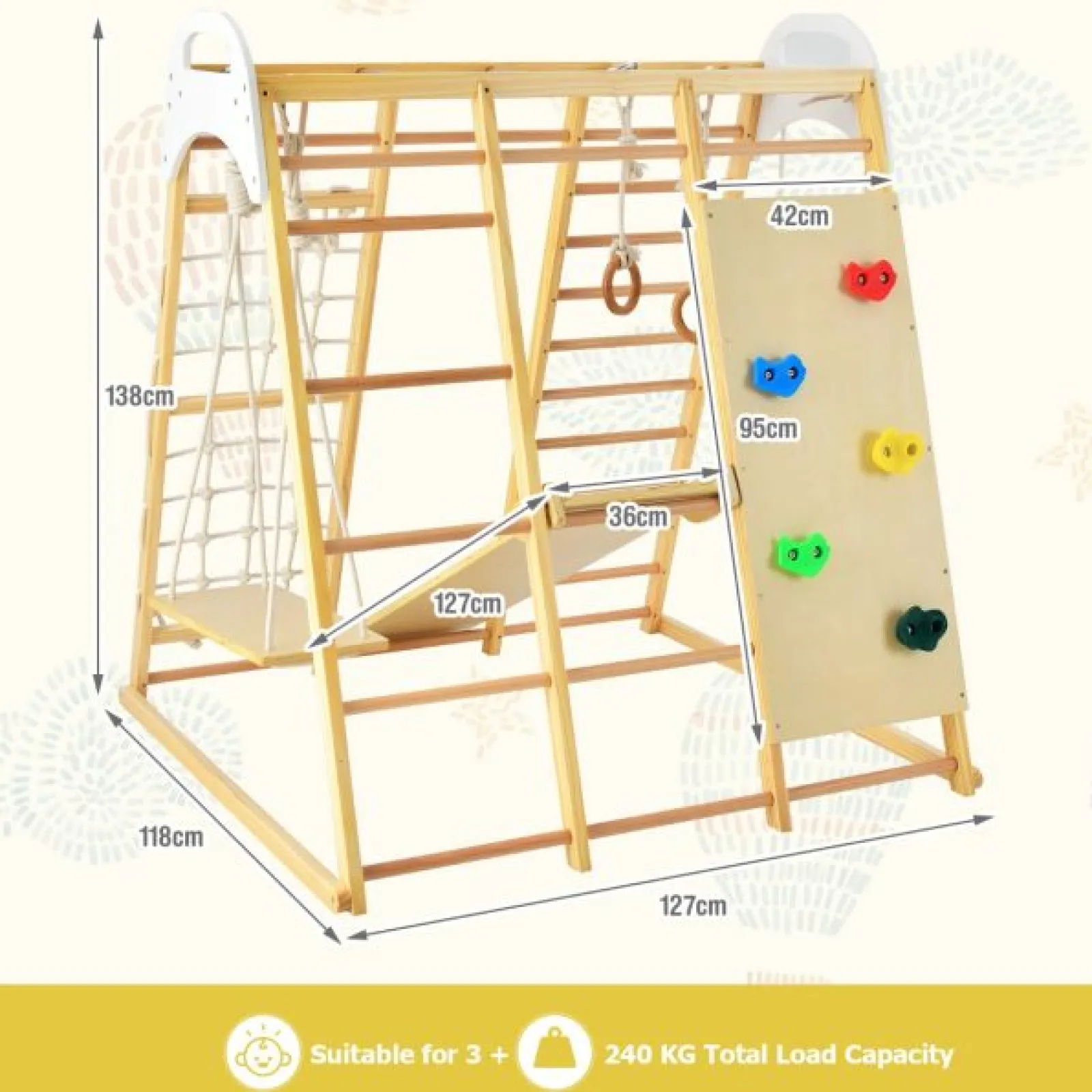 Kinder Little Helper 8-in-1-Klettergerät aus Öko-Holz für Kinder mit Schaukel | Rutsche | Kletterwand | Klettergerüst | Natur | Ab 3 Jahren