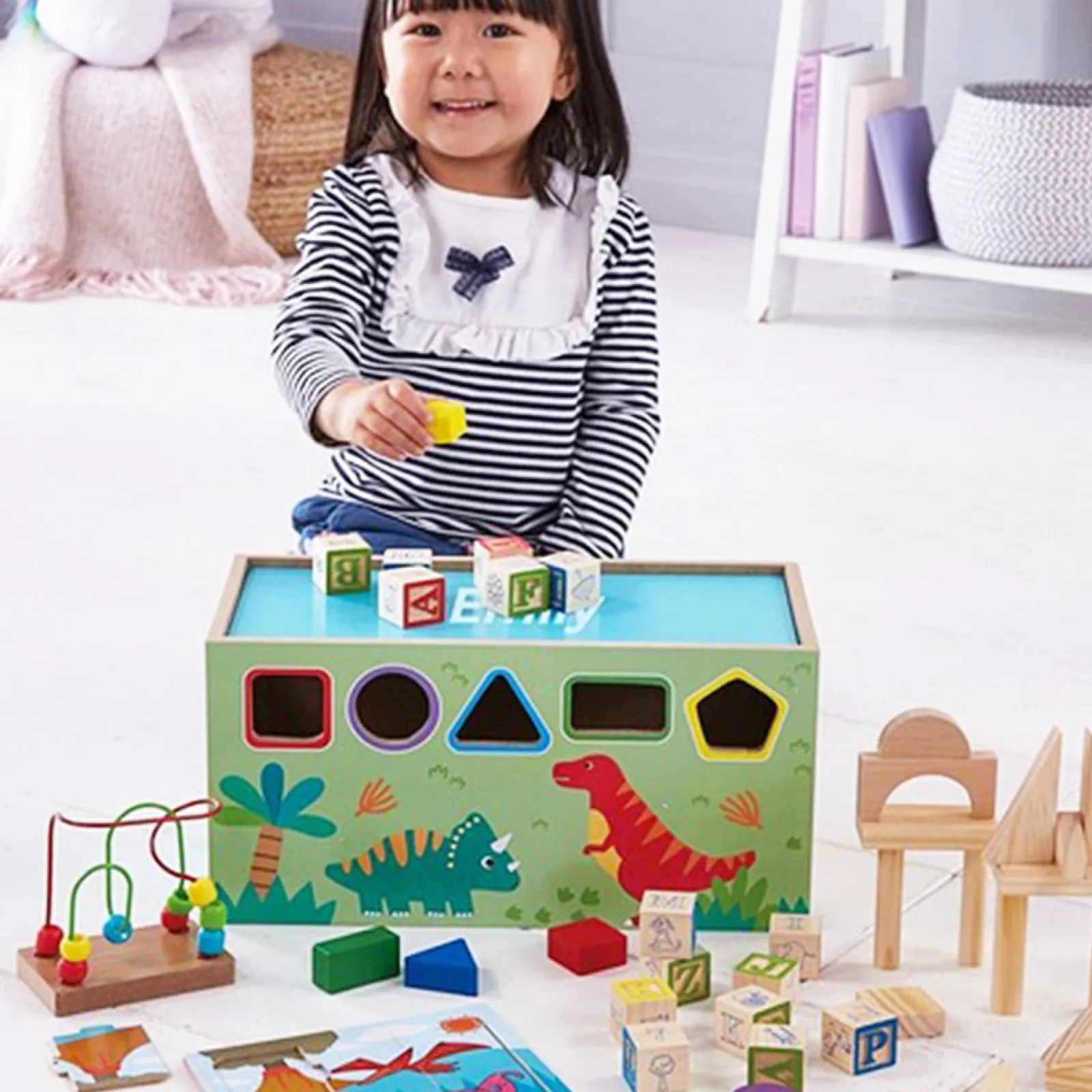 Little Helper 8-in-1-Lernspielzeug Dinosaurier aus Holz | Multi-Aktivitätsspielzeug | Formsortierer | Alphabetblöcke | Personalisierungsoption