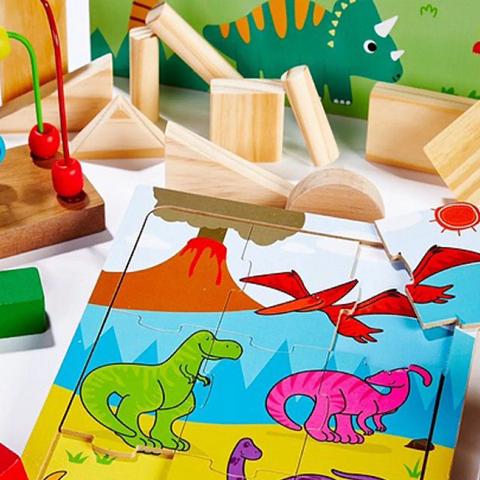 Little Helper 8-in-1-Lernspielzeug Dinosaurier aus Holz | Multi-Aktivitätsspielzeug | Formsortierer | Alphabetblöcke | Personalisierungsoption